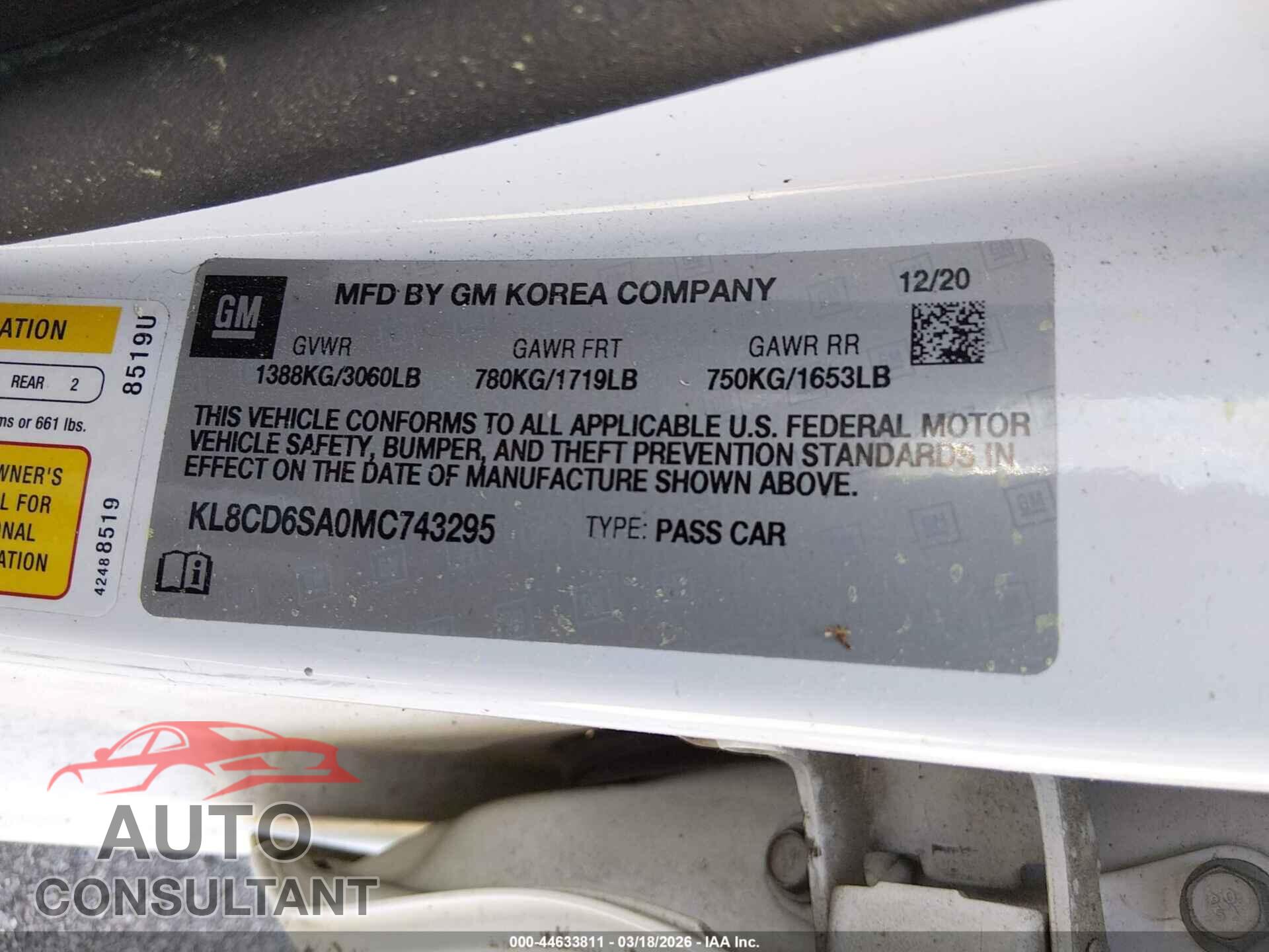 CHEVROLET SPARK 2021 - KL8CD6SA0MC743295