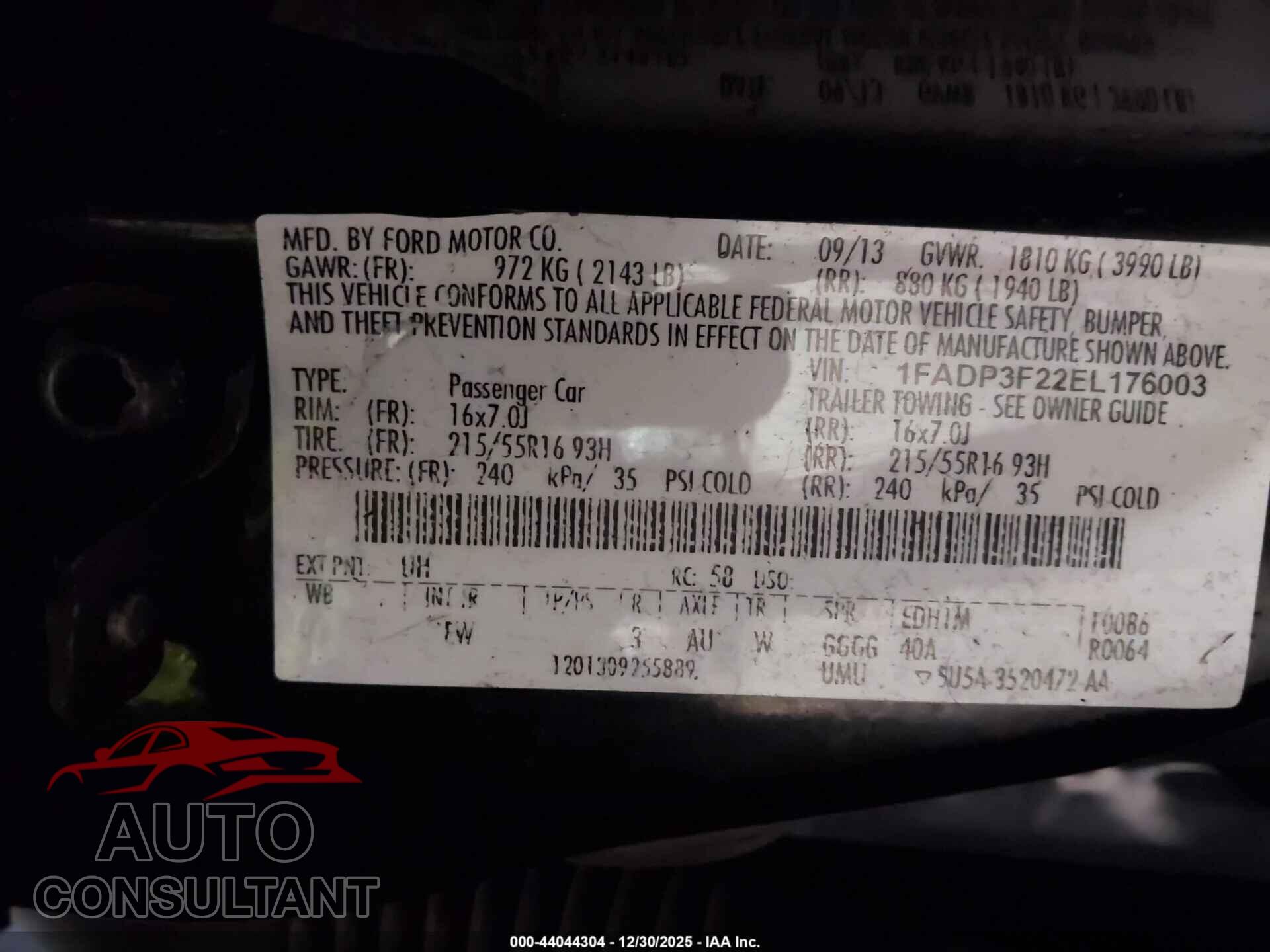 FORD FOCUS 2014 - 1FADP3F22EL176003