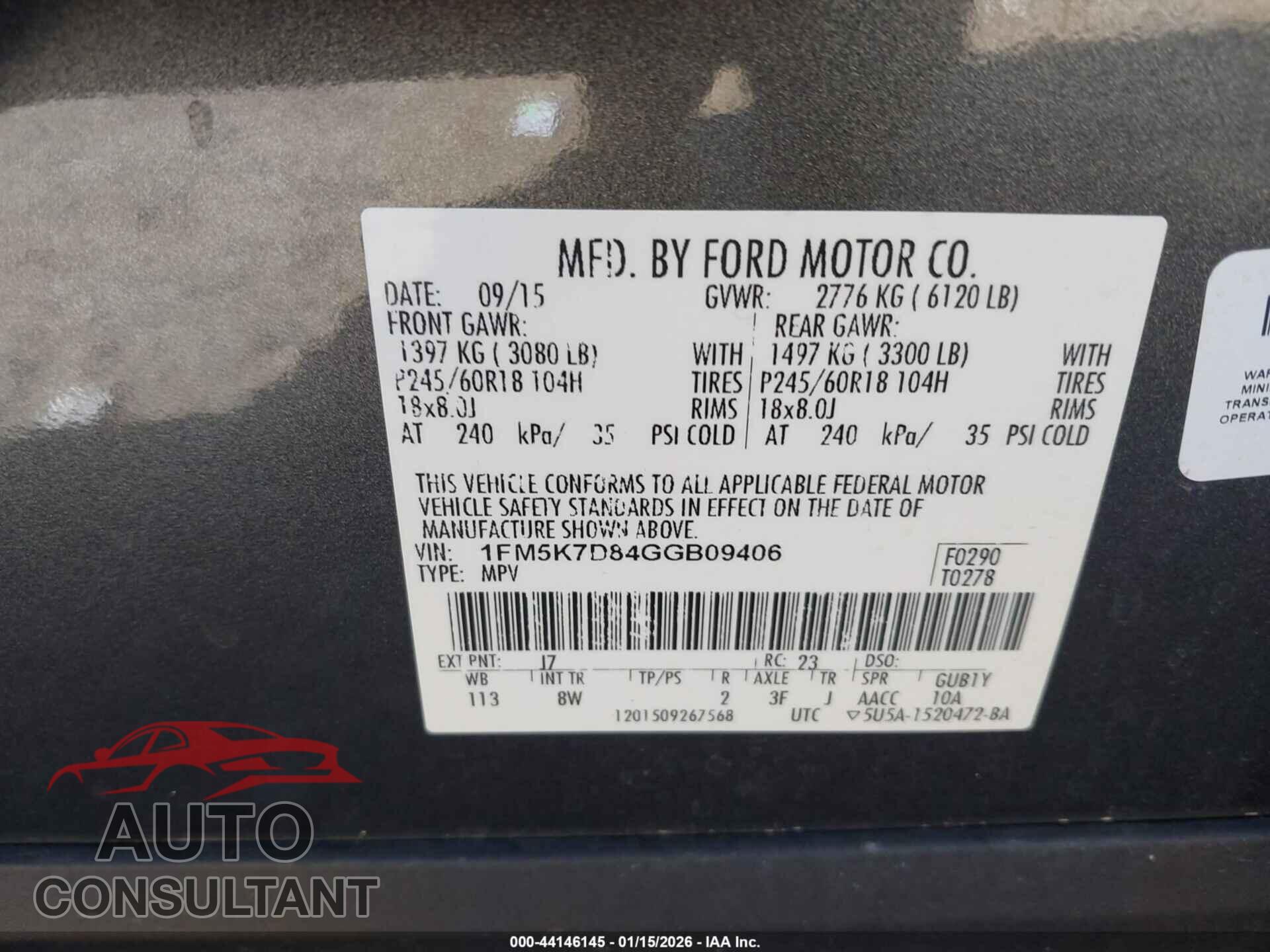 FORD EXPLORER 2016 - 1FM5K7D84GGB09406