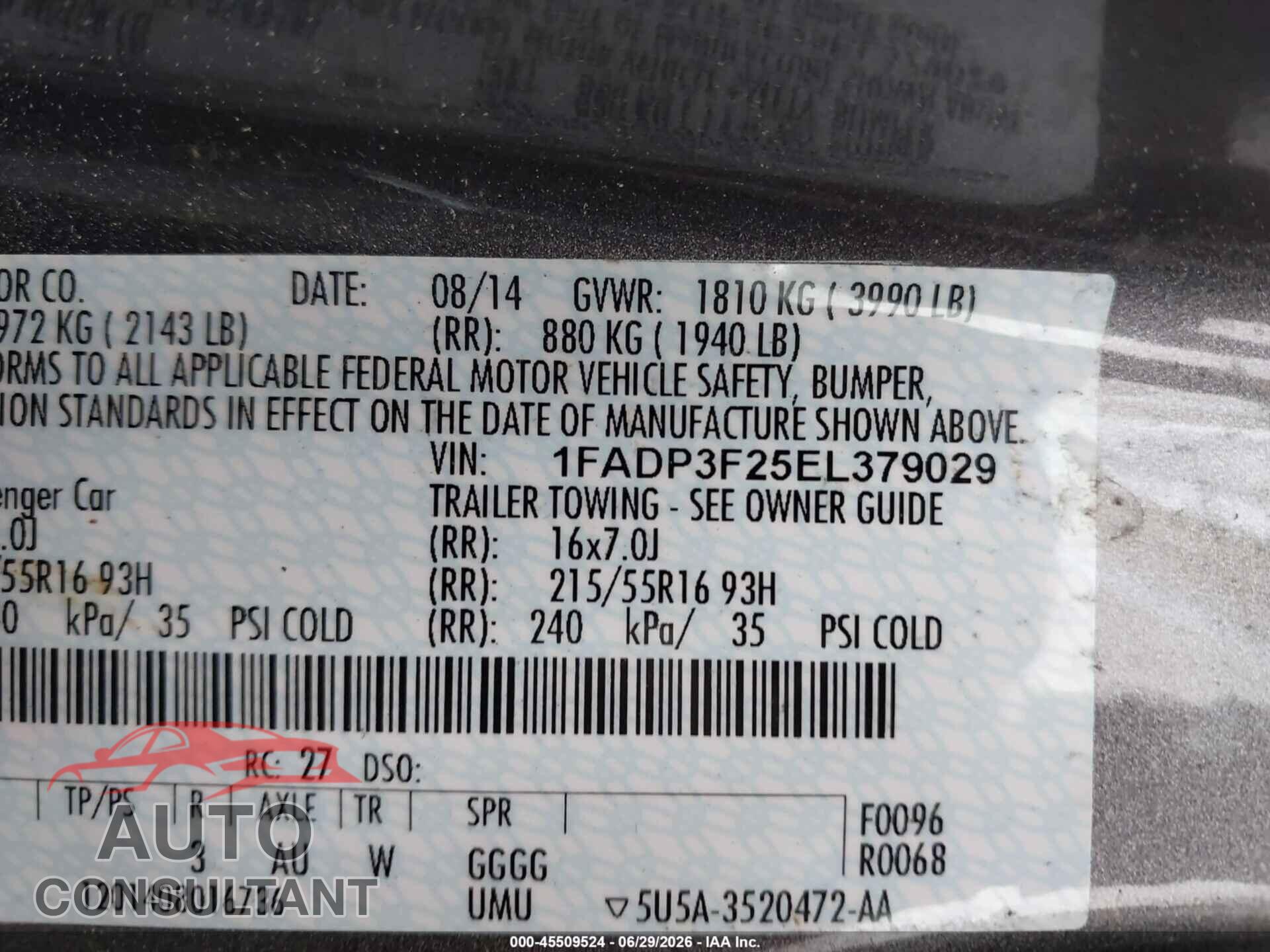 FORD FOCUS 2014 - 1FADP3F25EL379029