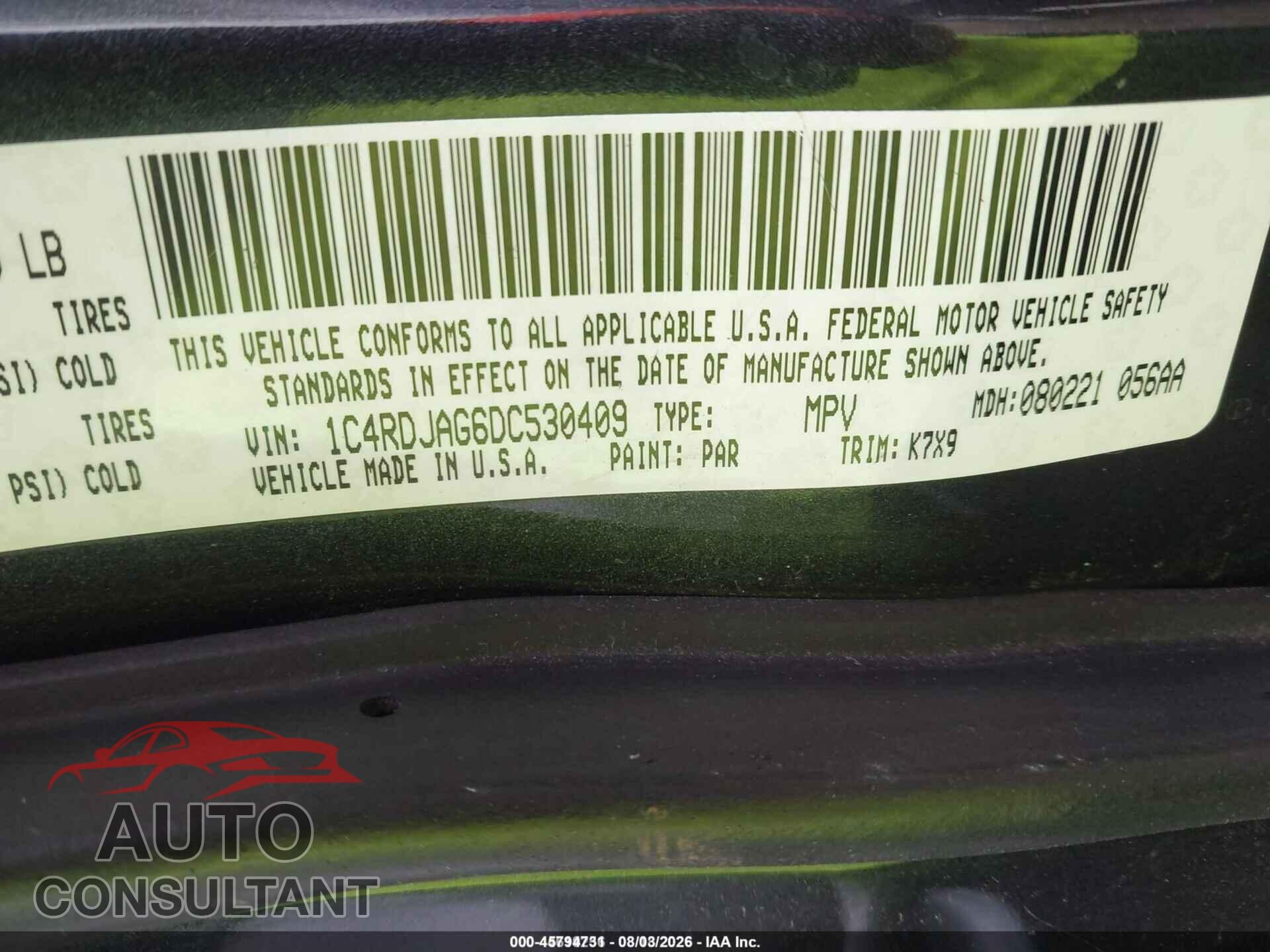 DODGE DURANGO 2013 - 1C4RDJAG6DC530409