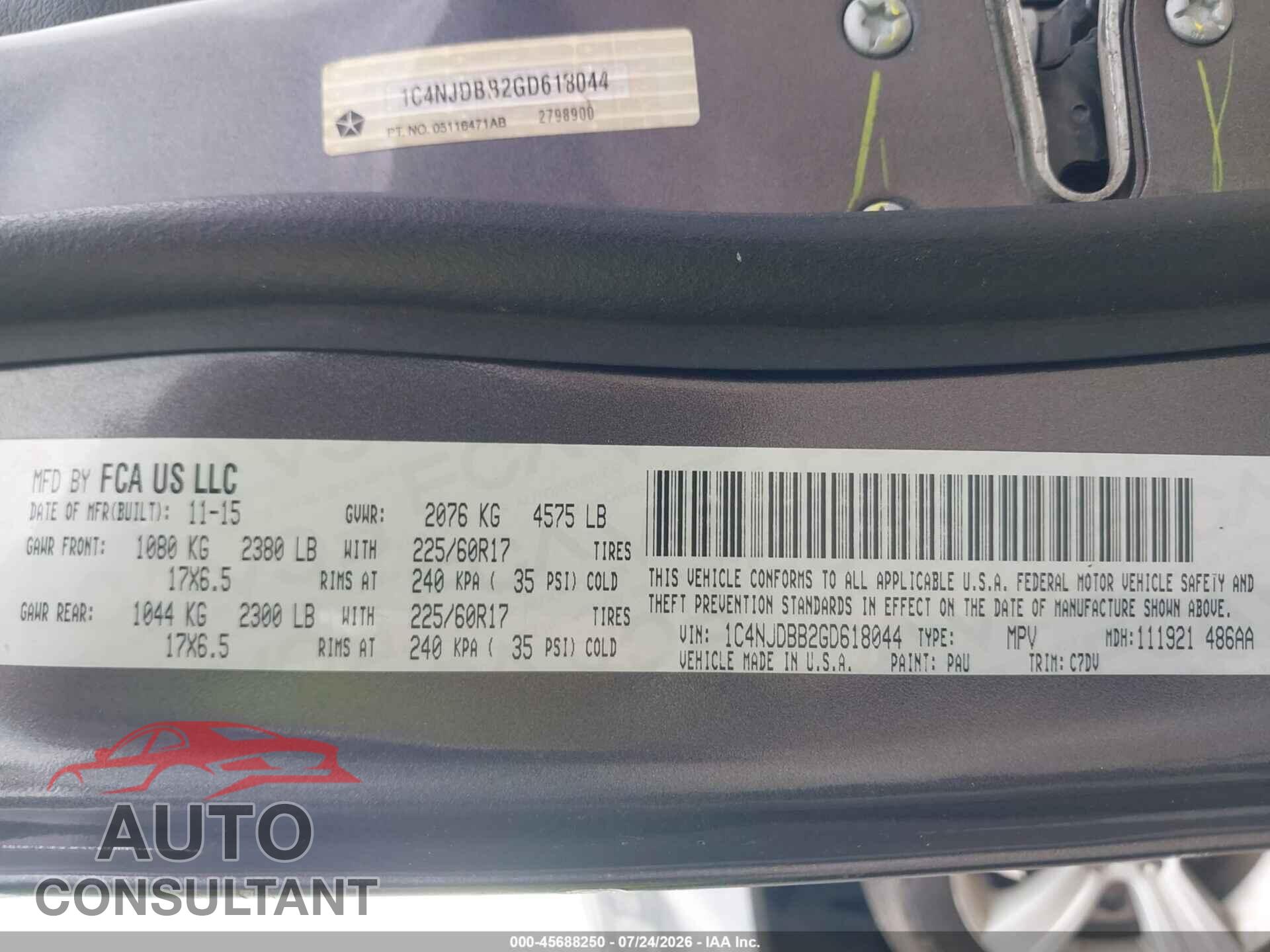 JEEP COMPASS 2016 - 1C4NJDBB2GD618044