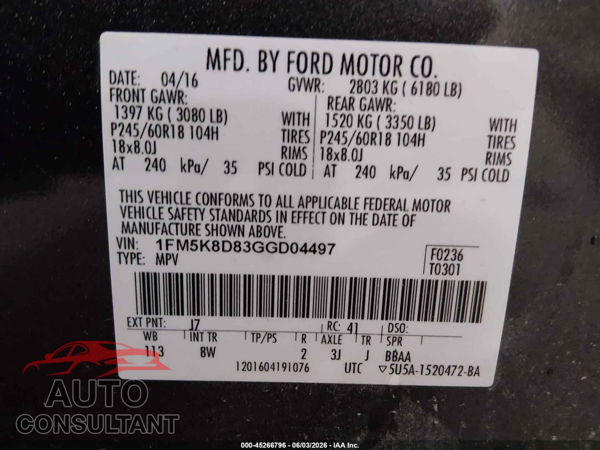 FORD EXPLORER 2016 - 1FM5K8D83GGD04497