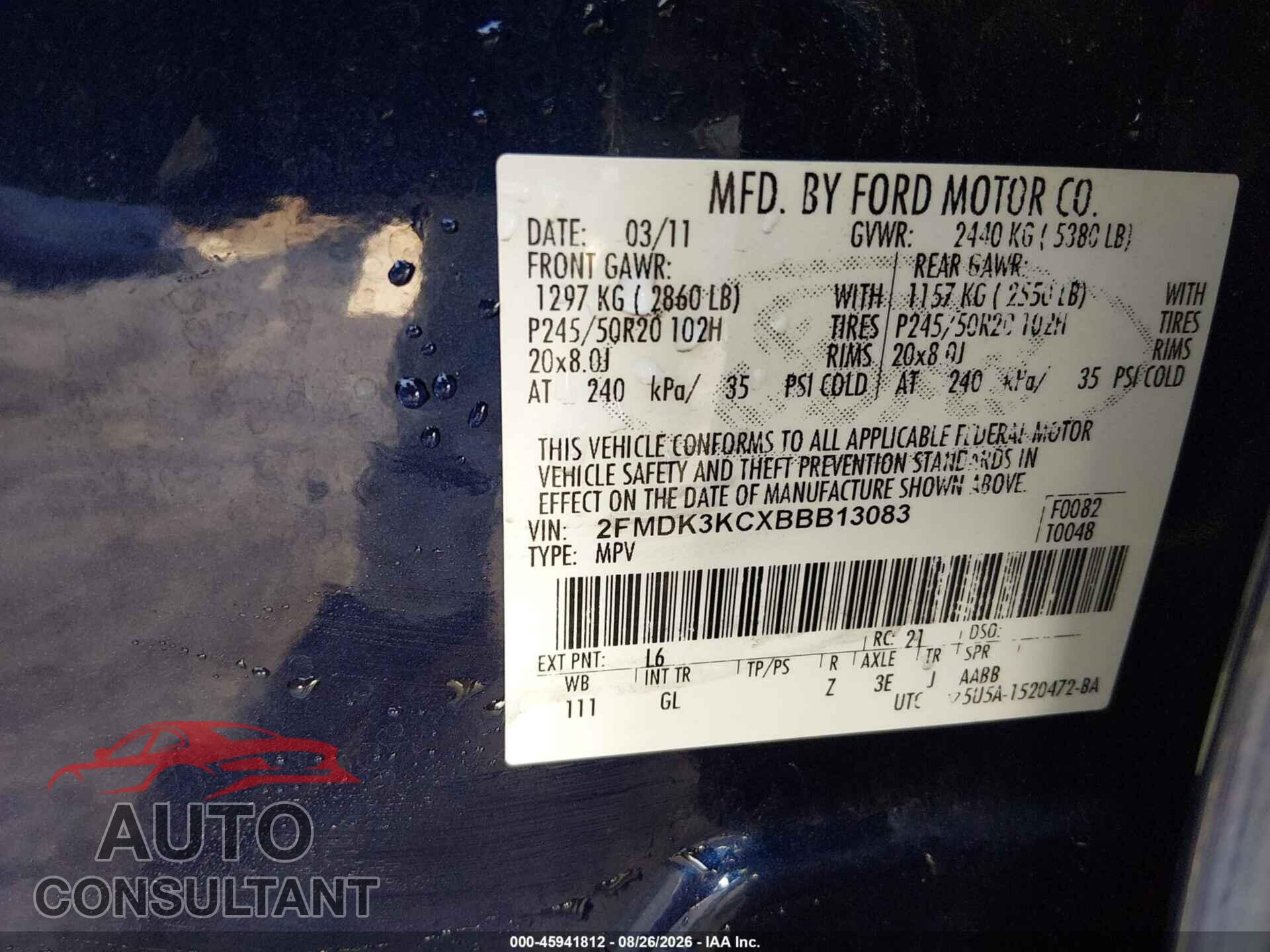 FORD EDGE 2011 - 2FMDK3KCXBBB13083