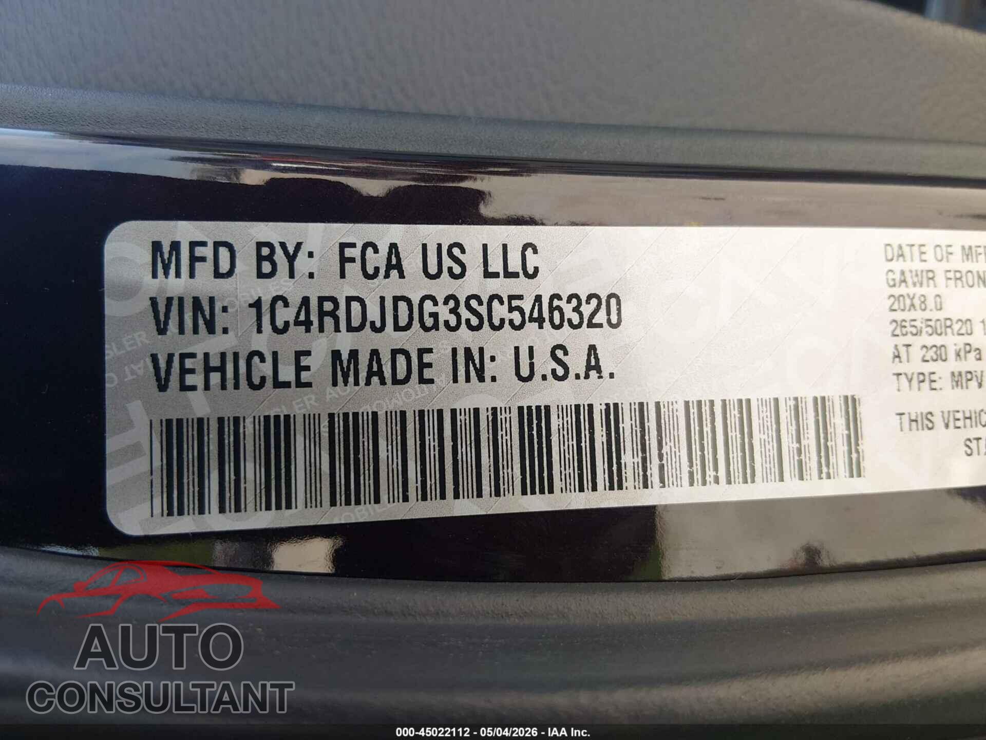 DODGE DURANGO 2025 - 1C4RDJDG3SC546320