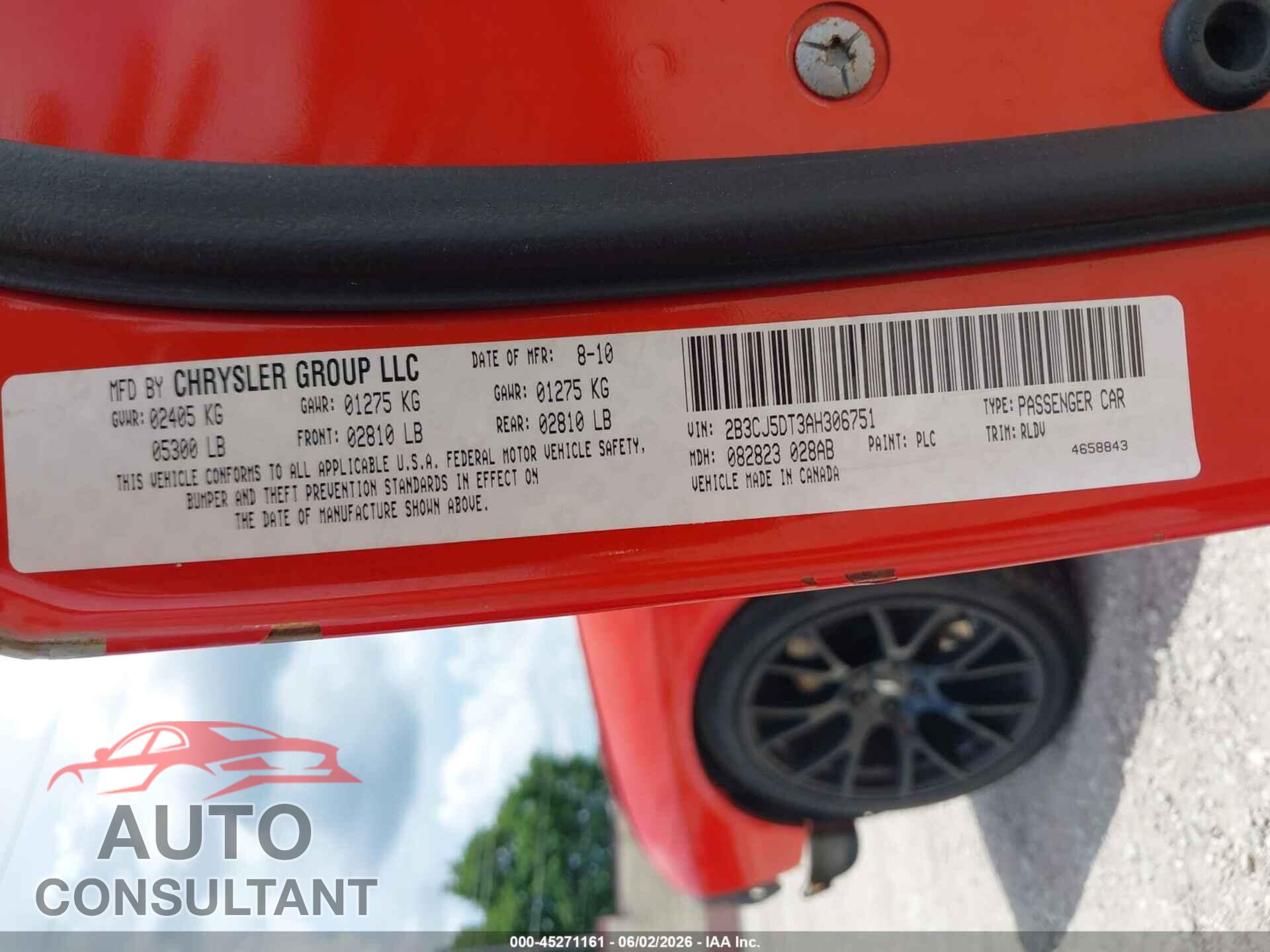 DODGE CHALLENGER 2010 - 2B3CJ5DT3AH306751