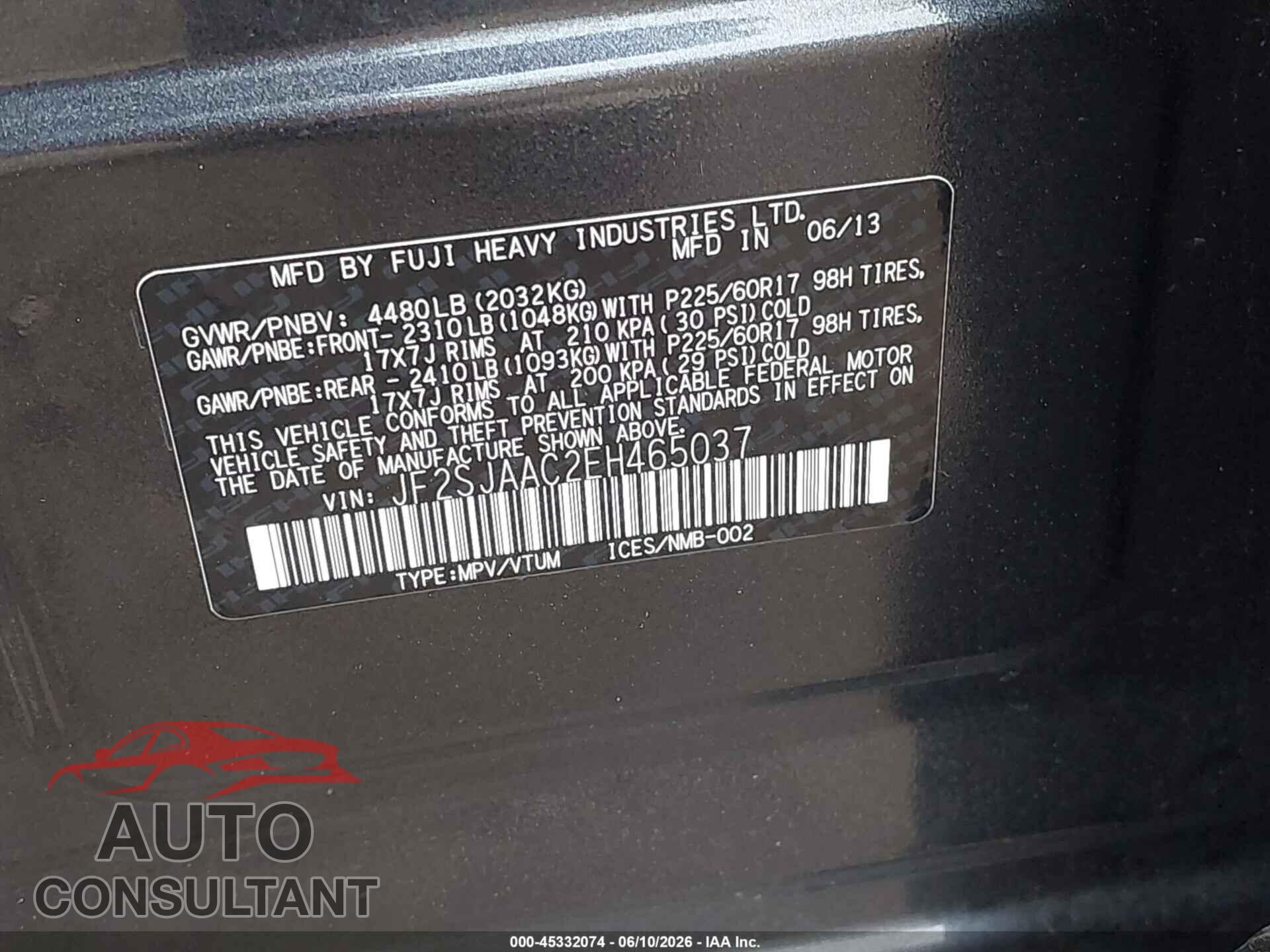 SUBARU FORESTER 2014 - JF2SJAAC2EH465037