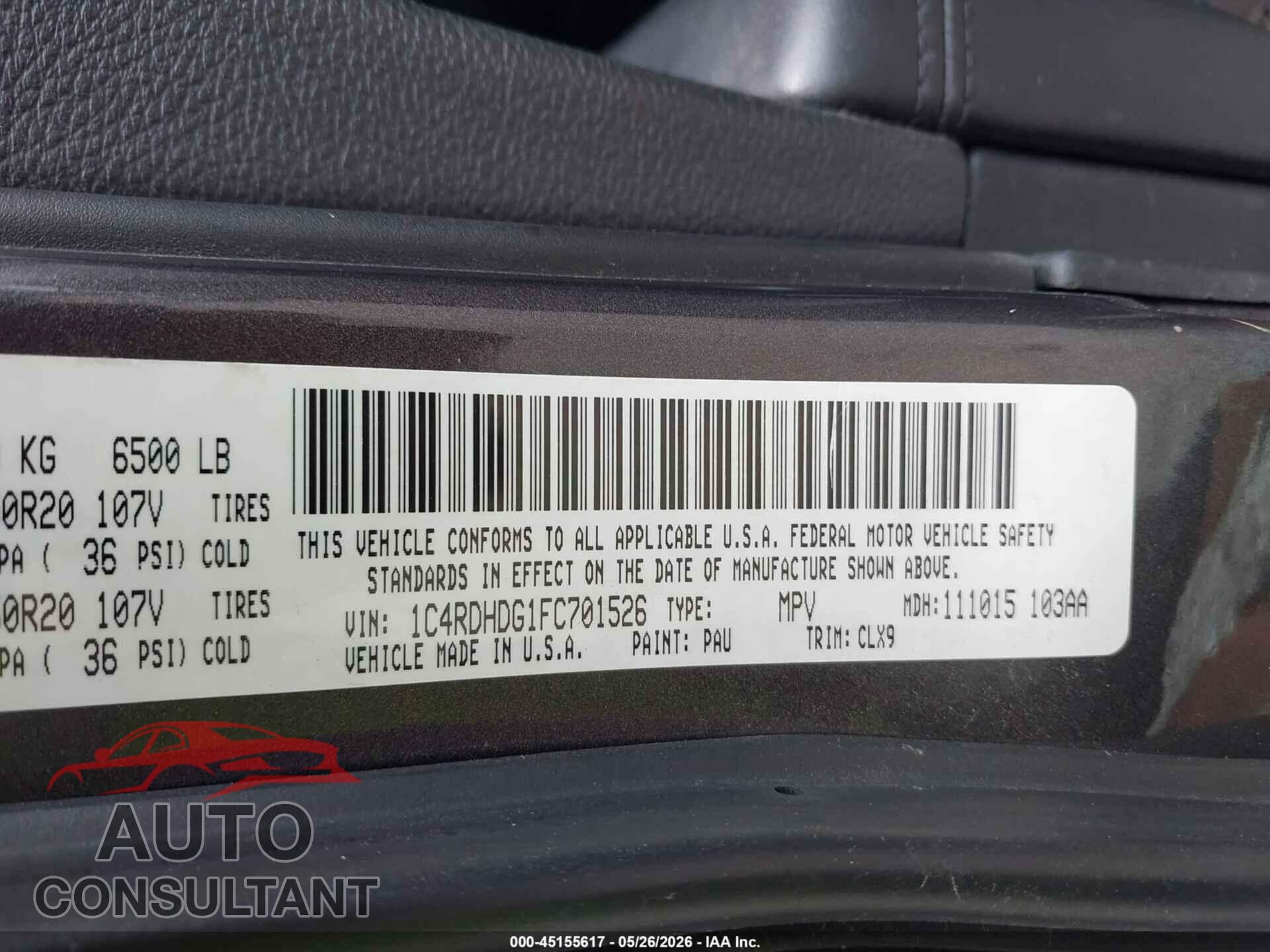 DODGE DURANGO 2015 - 1C4RDHDG1FC701526
