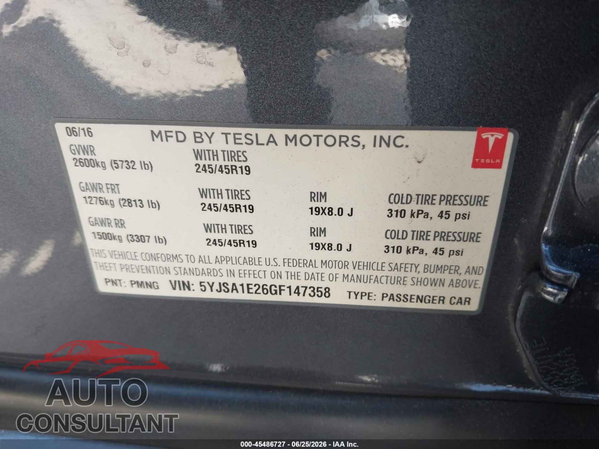 TESLA MODEL S 2016 - 5YJSA1E26GF147358