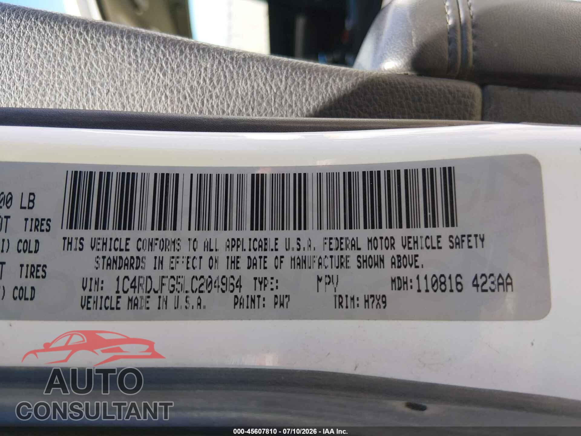 DODGE DURANGO 2020 - 1C4RDJFG5LC204964