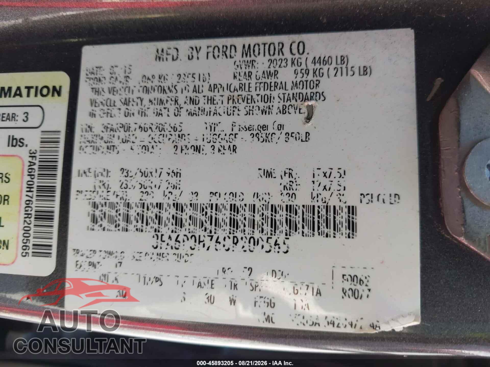 FORD FUSION 2016 - 3FA6P0H76GR200565