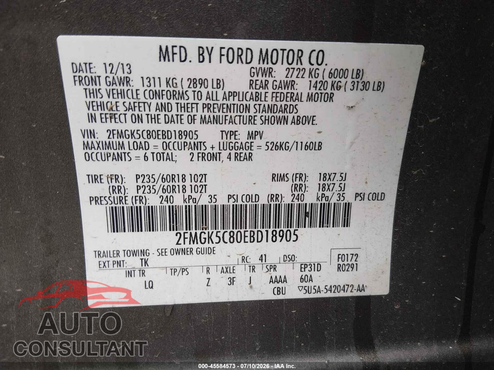 FORD FLEX 2014 - 2FMGK5C80EBD18905