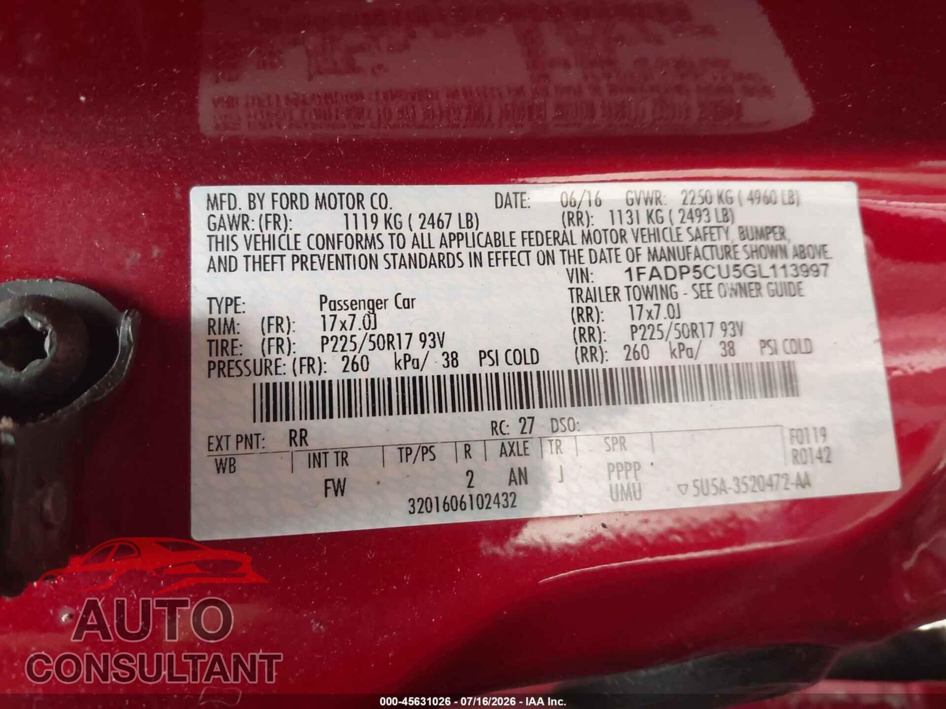 FORD C-MAX ENERGI 2016 - 1FADP5CU5GL113997