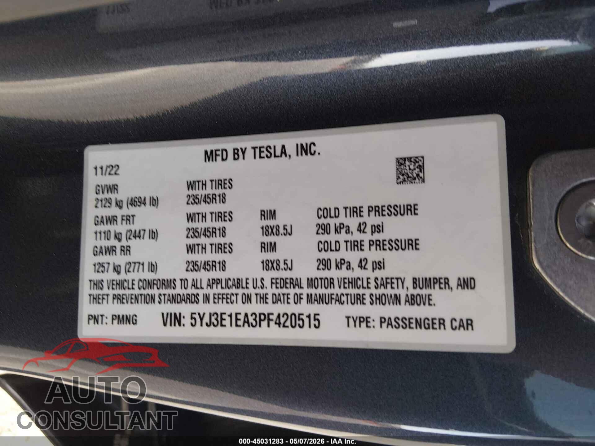 TESLA MODEL 3 2023 - 5YJ3E1EA3PF420515