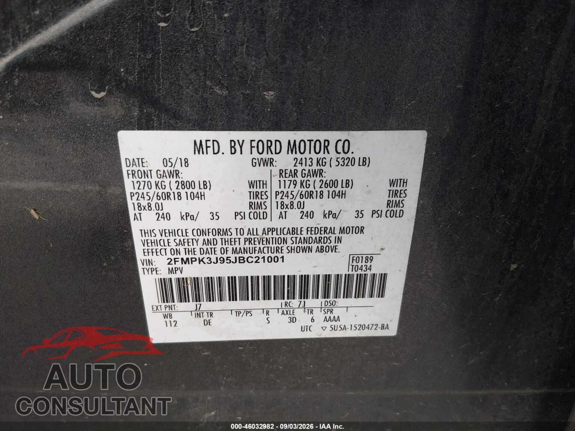 FORD EDGE 2018 - 2FMPK3J95JBC21001