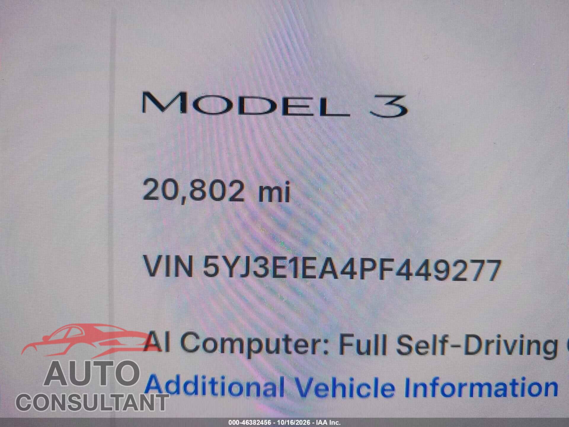 TESLA MODEL 3 2023 - 5YJ3E1EA4PF449277