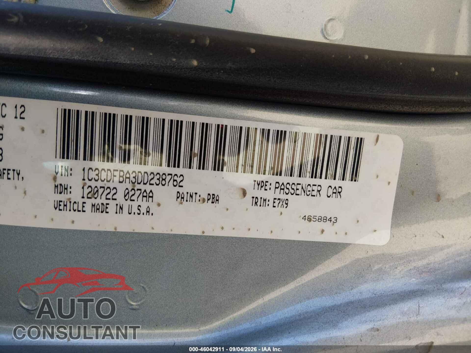 DODGE DART 2013 - 1C3CDFBA3DD238762