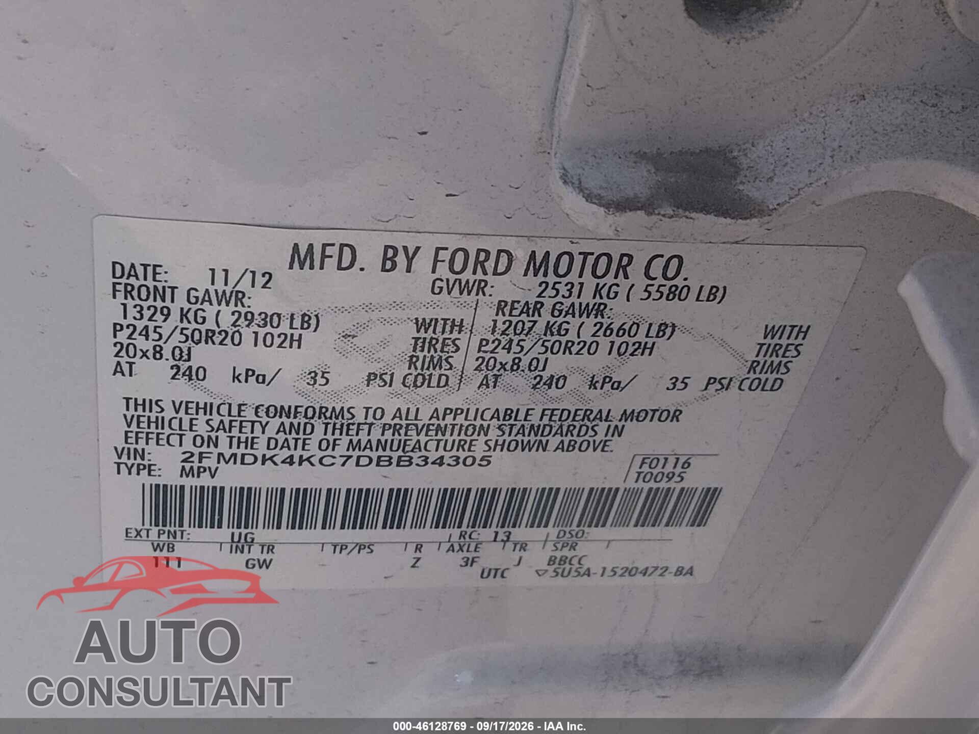 FORD EDGE 2013 - 2FMDK4KC7DBB34305