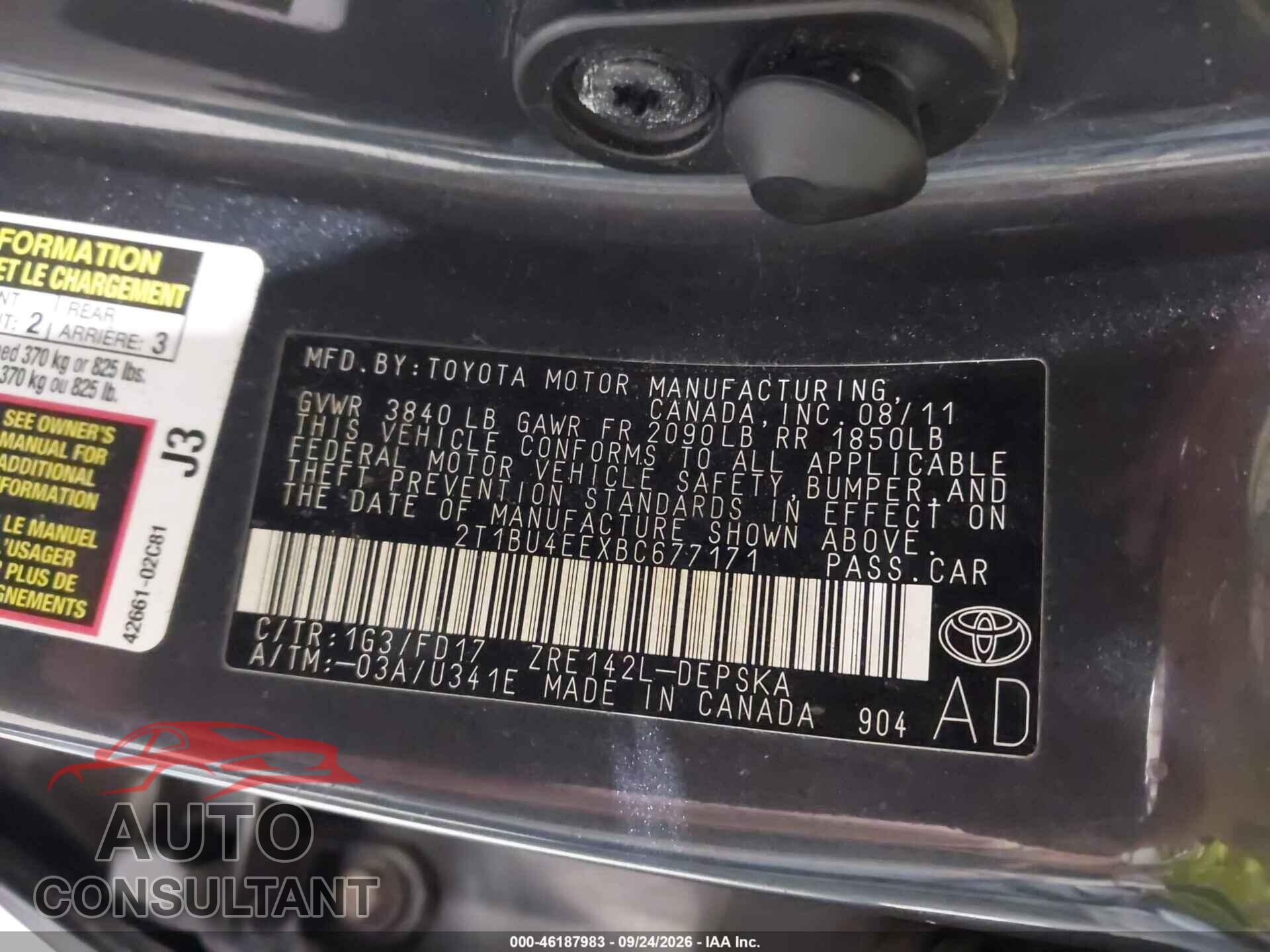 TOYOTA COROLLA 2011 - 2T1BU4EEXBC677171