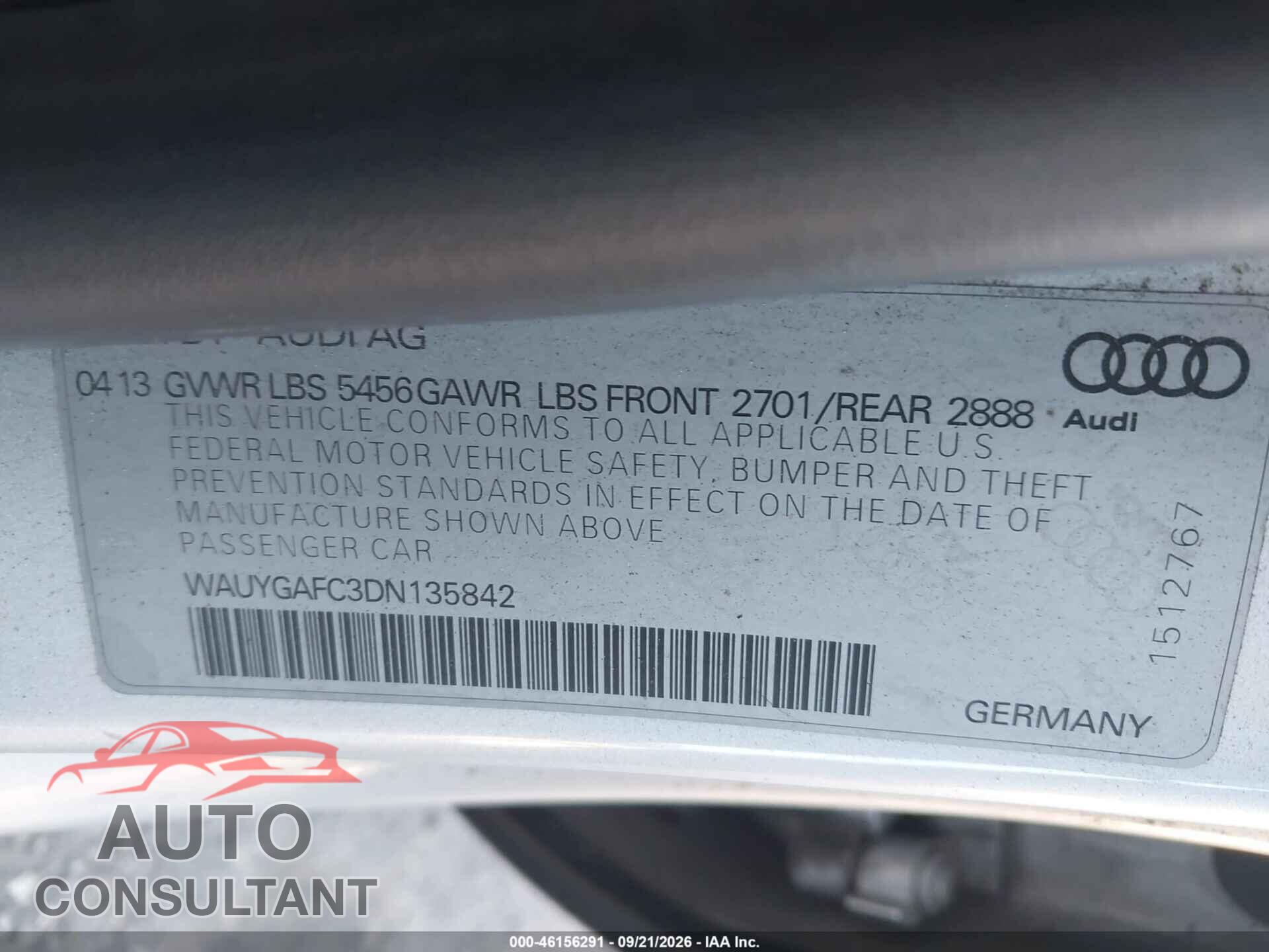 AUDI A7 2013 - WAUYGAFC3DN135842