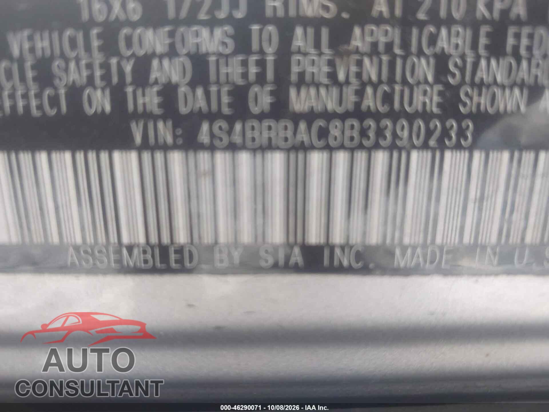 SUBARU OUTBACK 2011 - 4S4BRBAC8B3390233