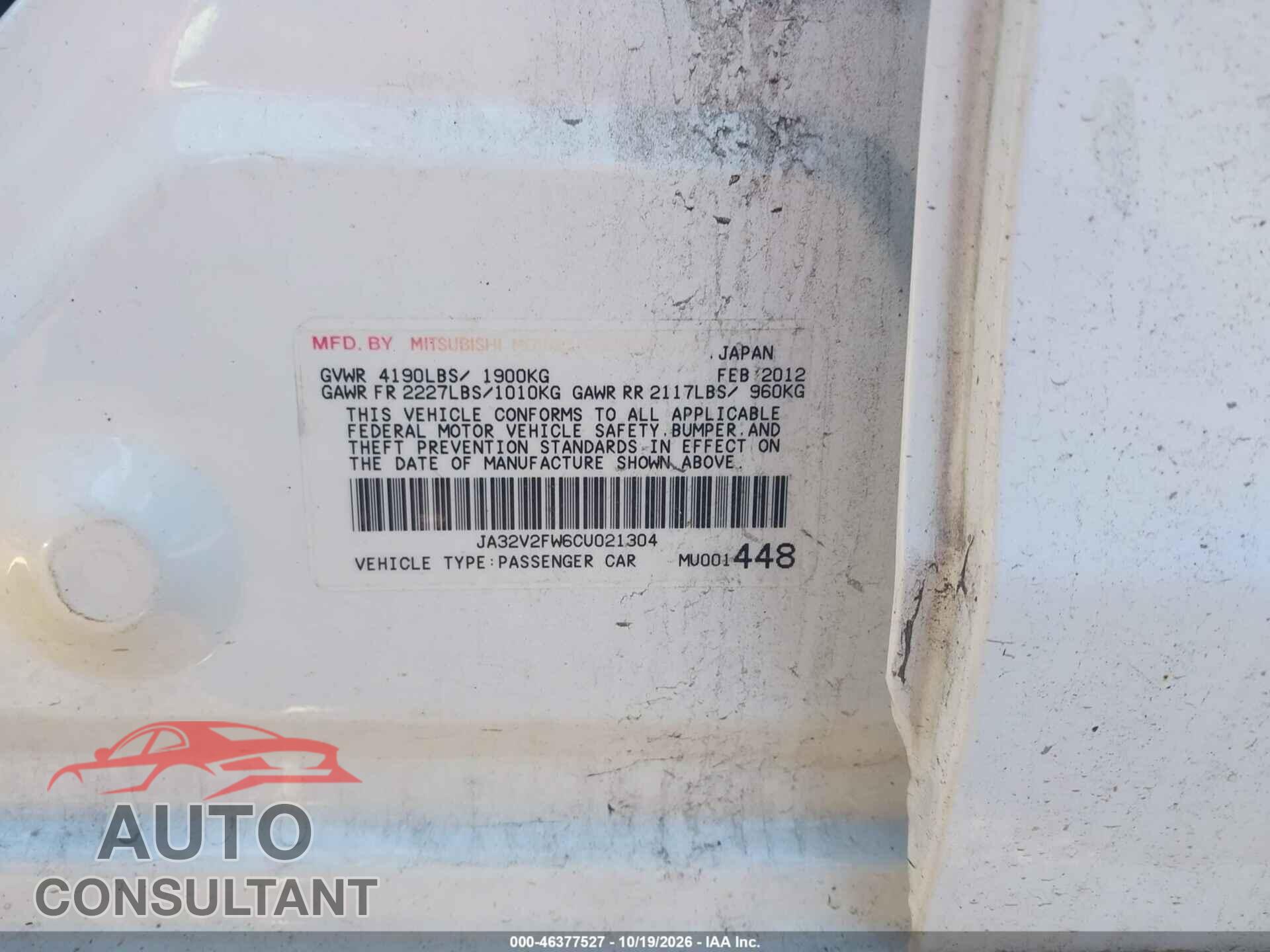 MITSUBISHI LANCER 2012 - JA32V2FW6CU021304