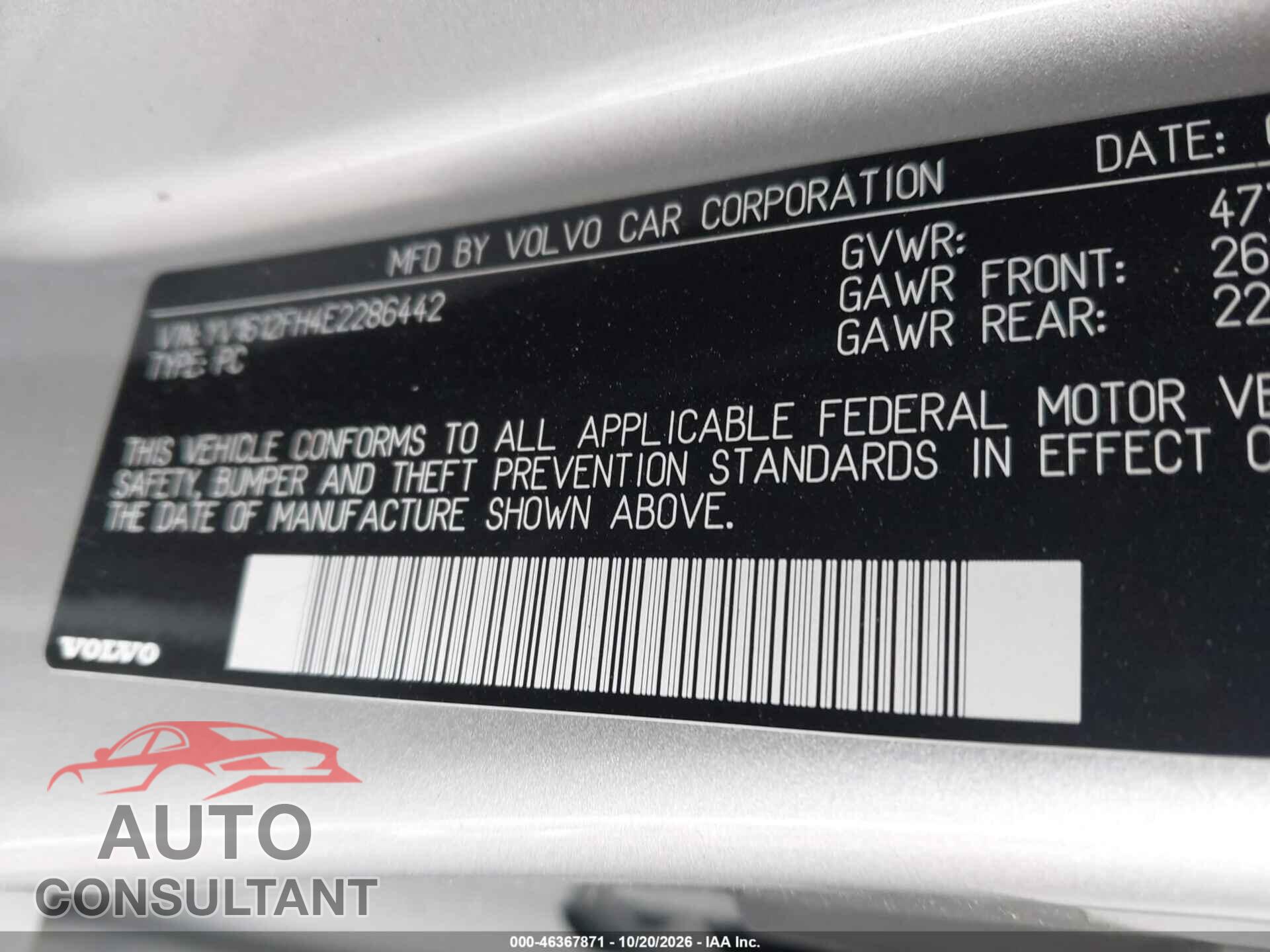 VOLVO S60 2014 - YV1612FH4E2286442