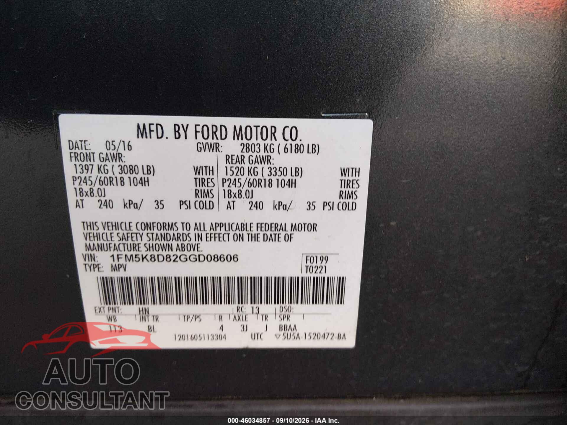 FORD EXPLORER 2016 - 1FM5K8D82GGD08606