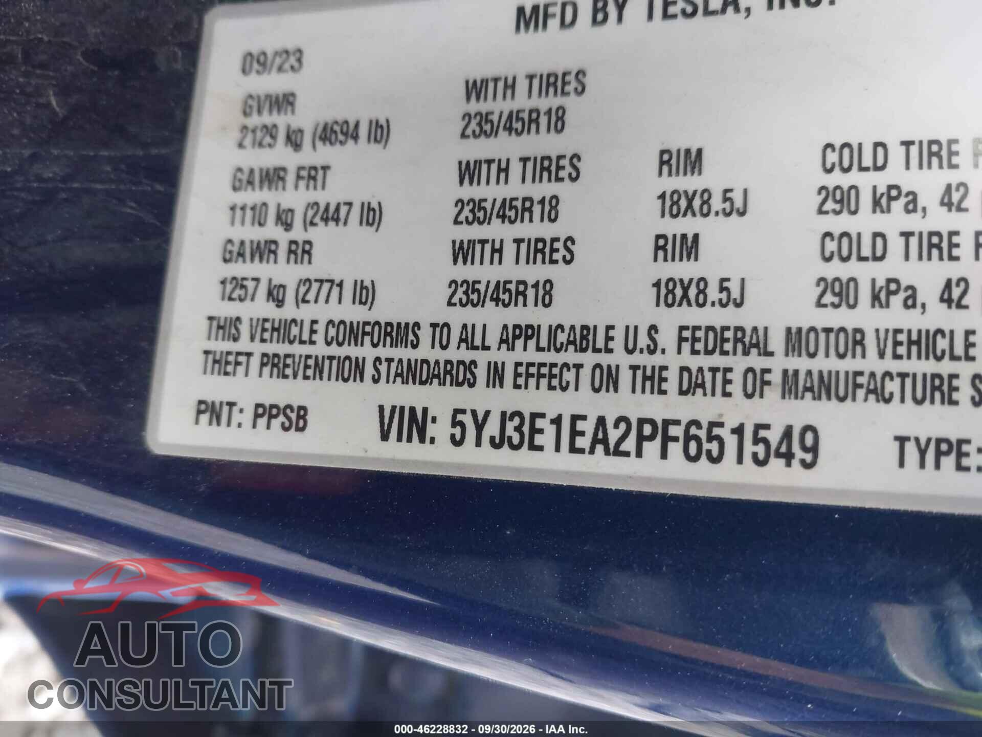 TESLA MODEL 3 2023 - 5YJ3E1EA2PF651549