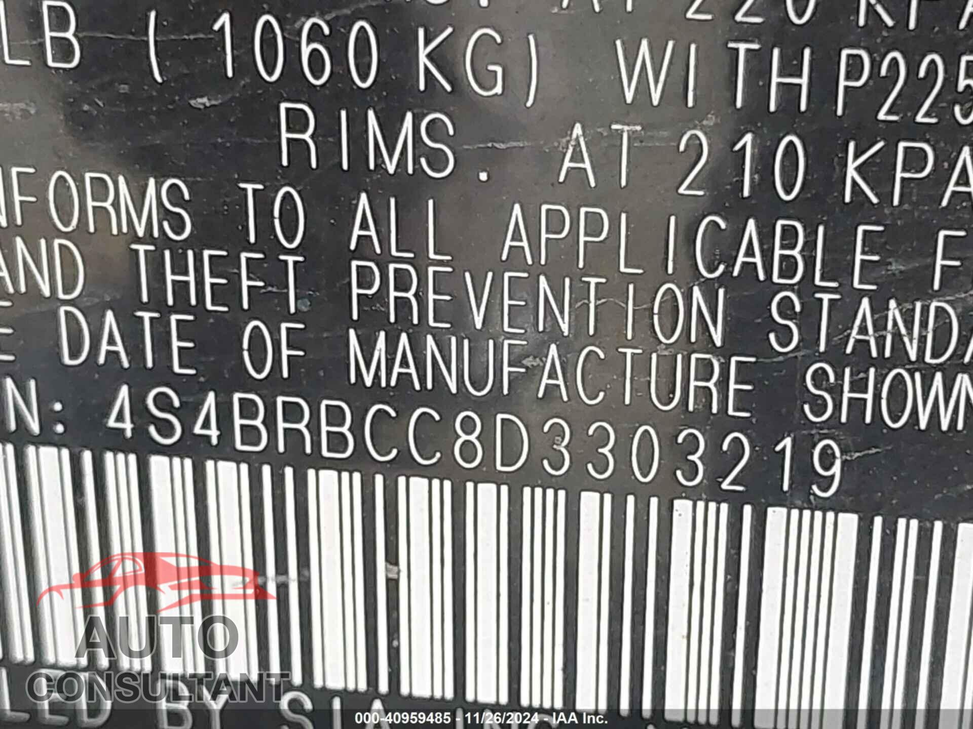 SUBARU OUTBACK 2013 - 4S4BRBCC8D3303219