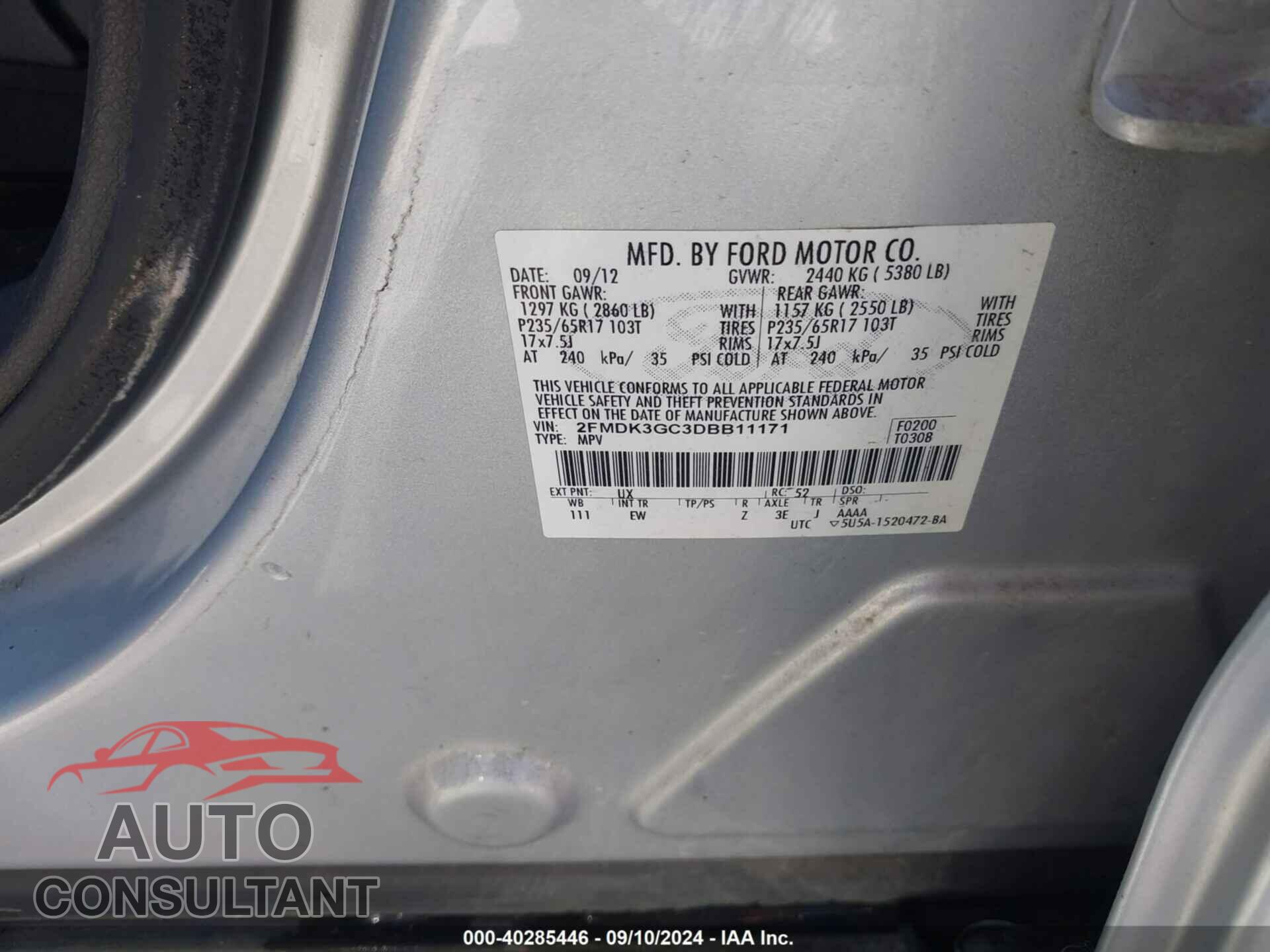 FORD EDGE 2013 - 2FMDK3GC3DBB11171