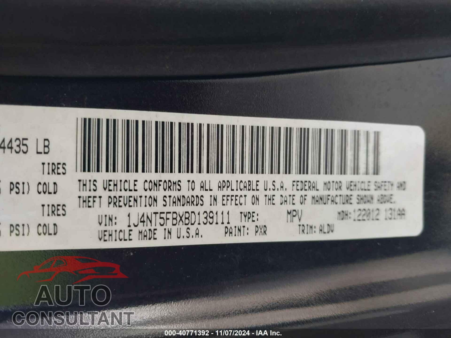 JEEP COMPASS 2011 - 1J4NT5FBXBD139111