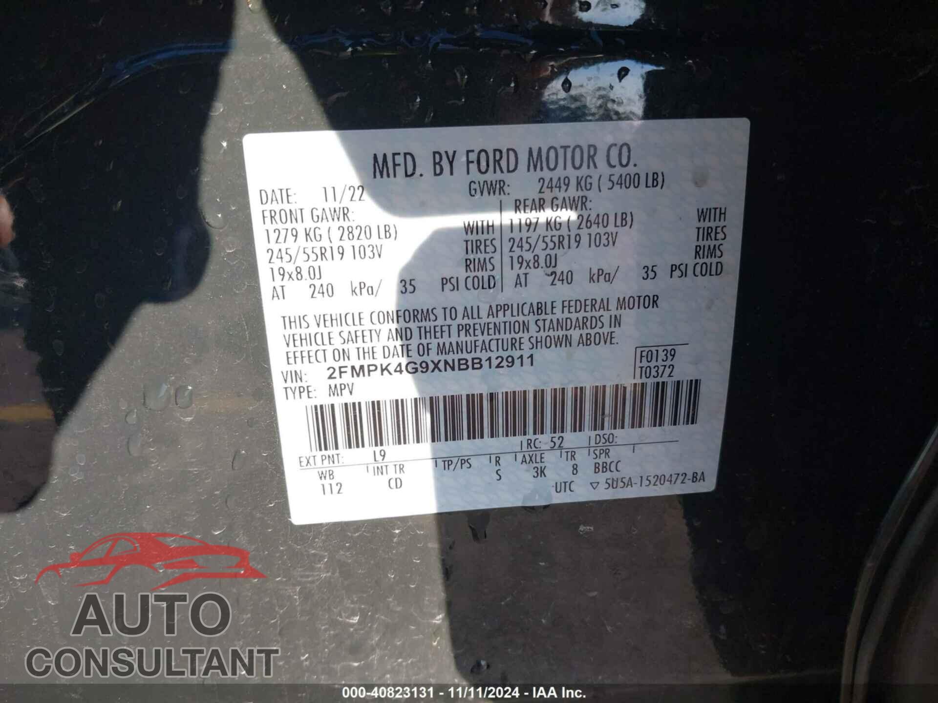 FORD EDGE 2022 - 2FMPK4G9XNBB12911