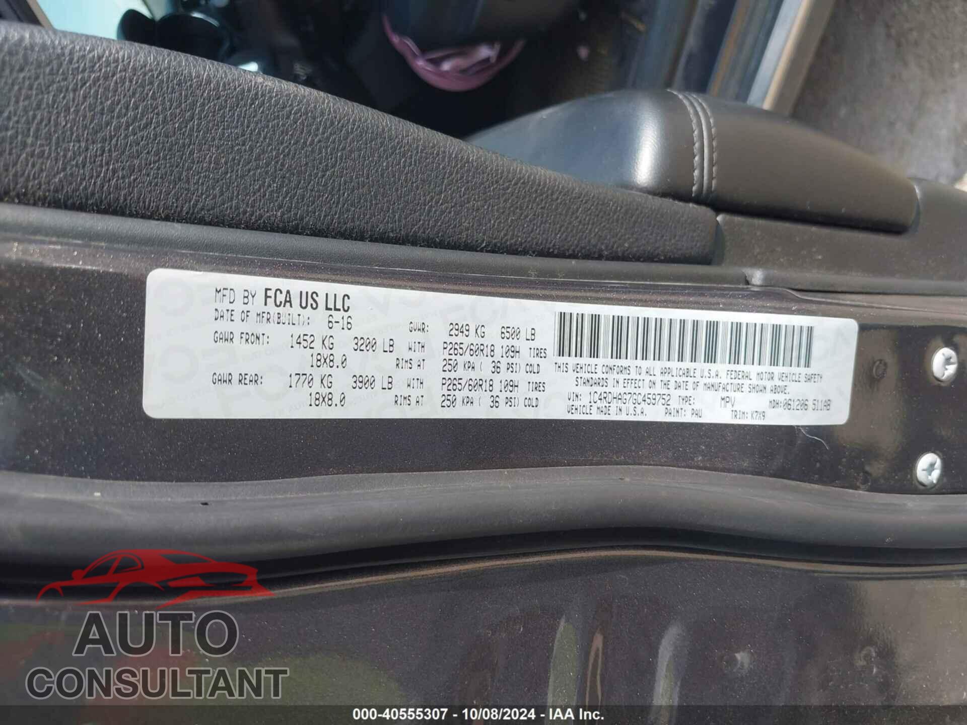 DODGE DURANGO 2016 - 1C4RDHAG7GC459752
