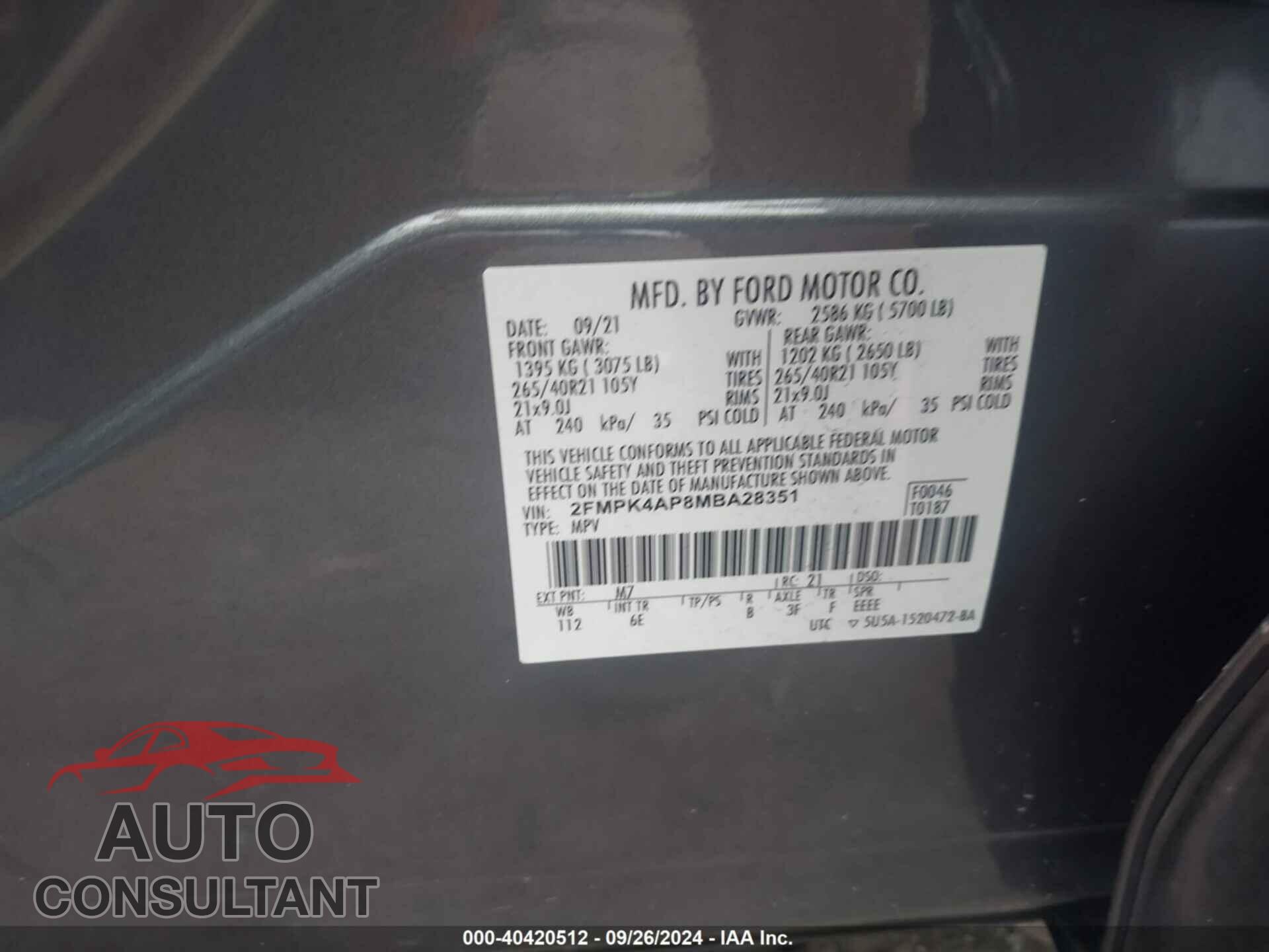 FORD EDGE 2021 - 2FMPK4AP8MBA28351