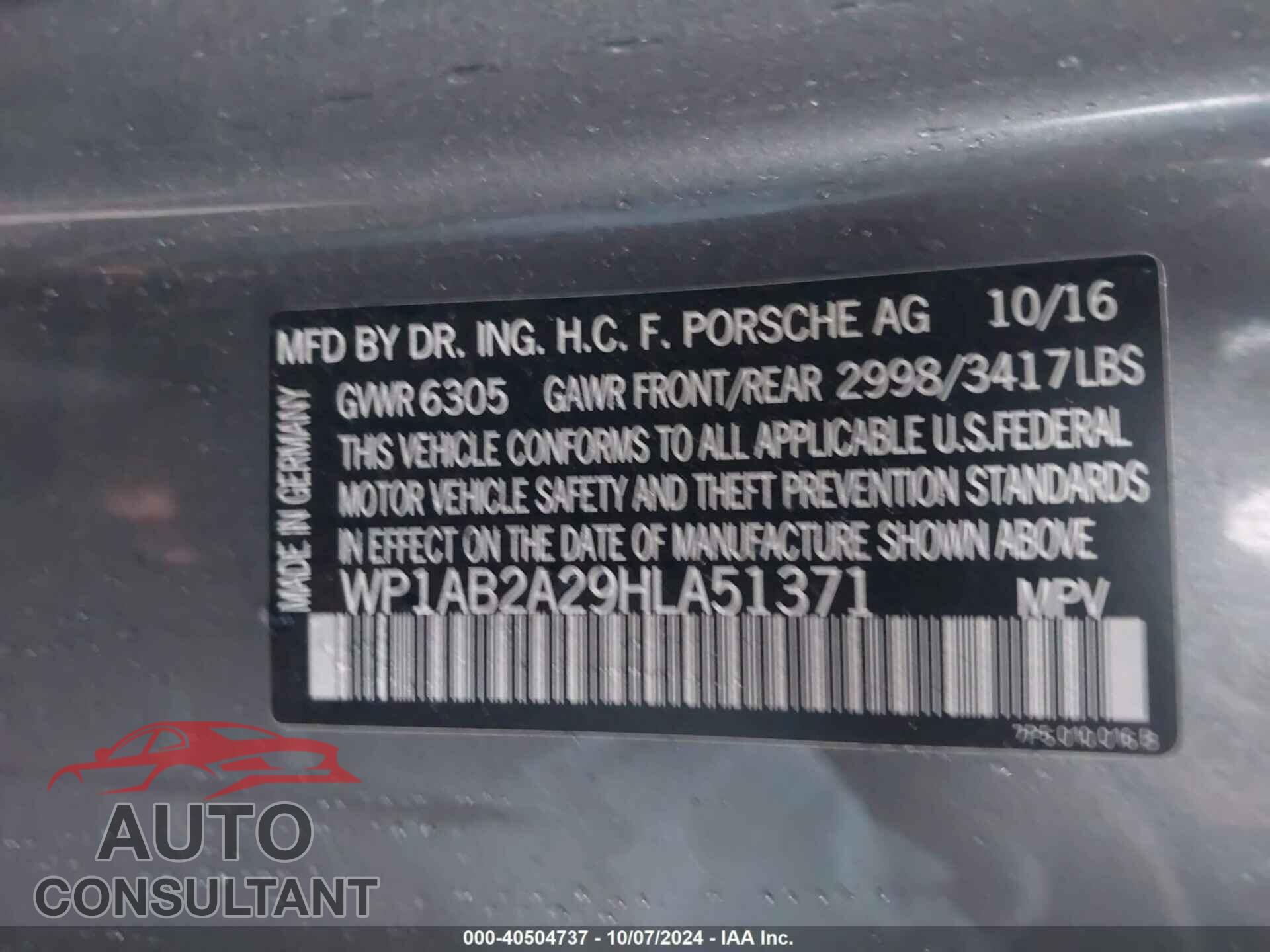 PORSCHE CAYENNE 2017 - WP1AB2A29HLA51371