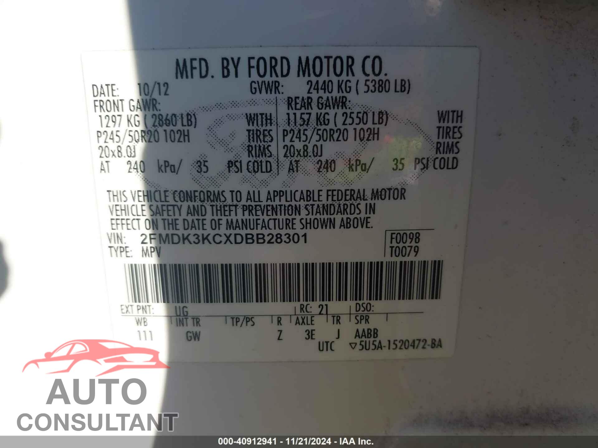 FORD EDGE 2013 - 2FMDK3KCXDBB28301