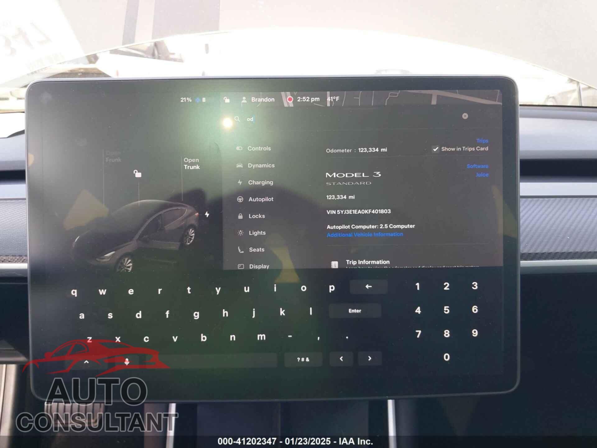 TESLA MODEL 3 2019 - 5YJ3E1EA0KF401803