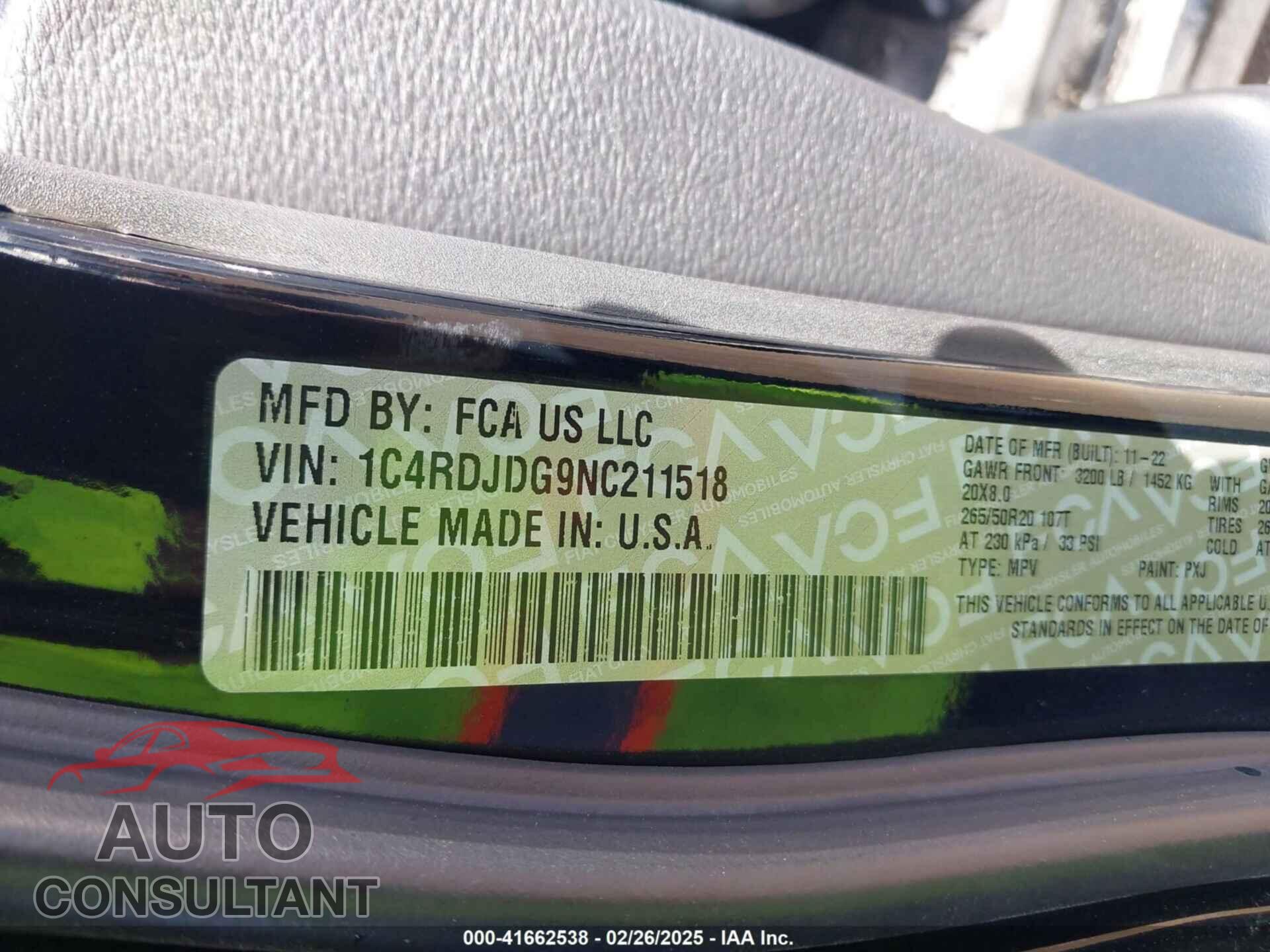 DODGE DURANGO 2022 - 1C4RDJDG9NC211518