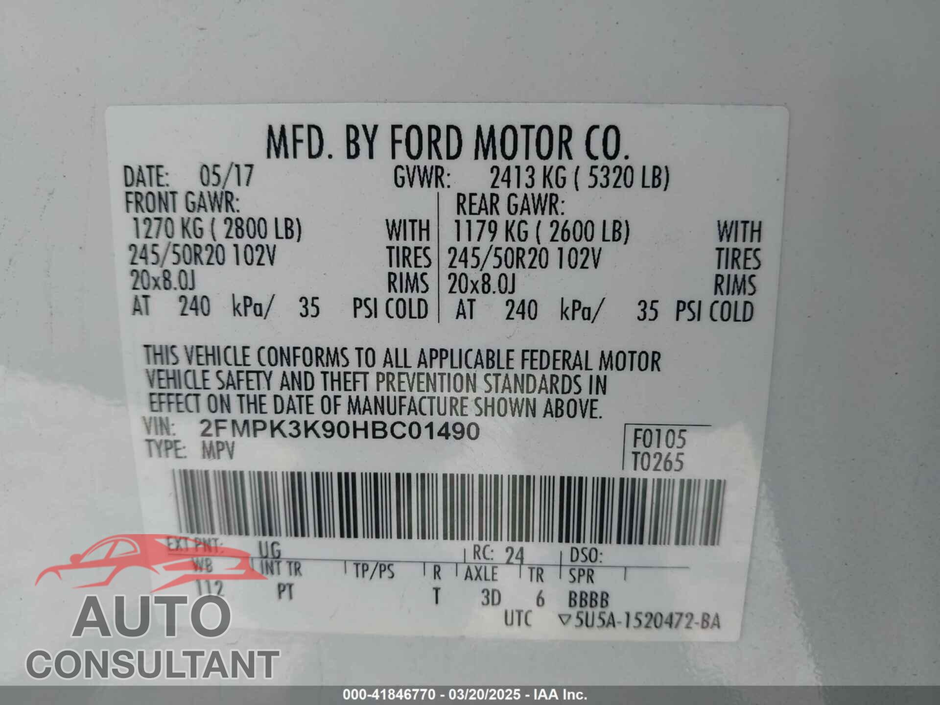FORD EDGE 2017 - 2FMPK3K90HBC01490