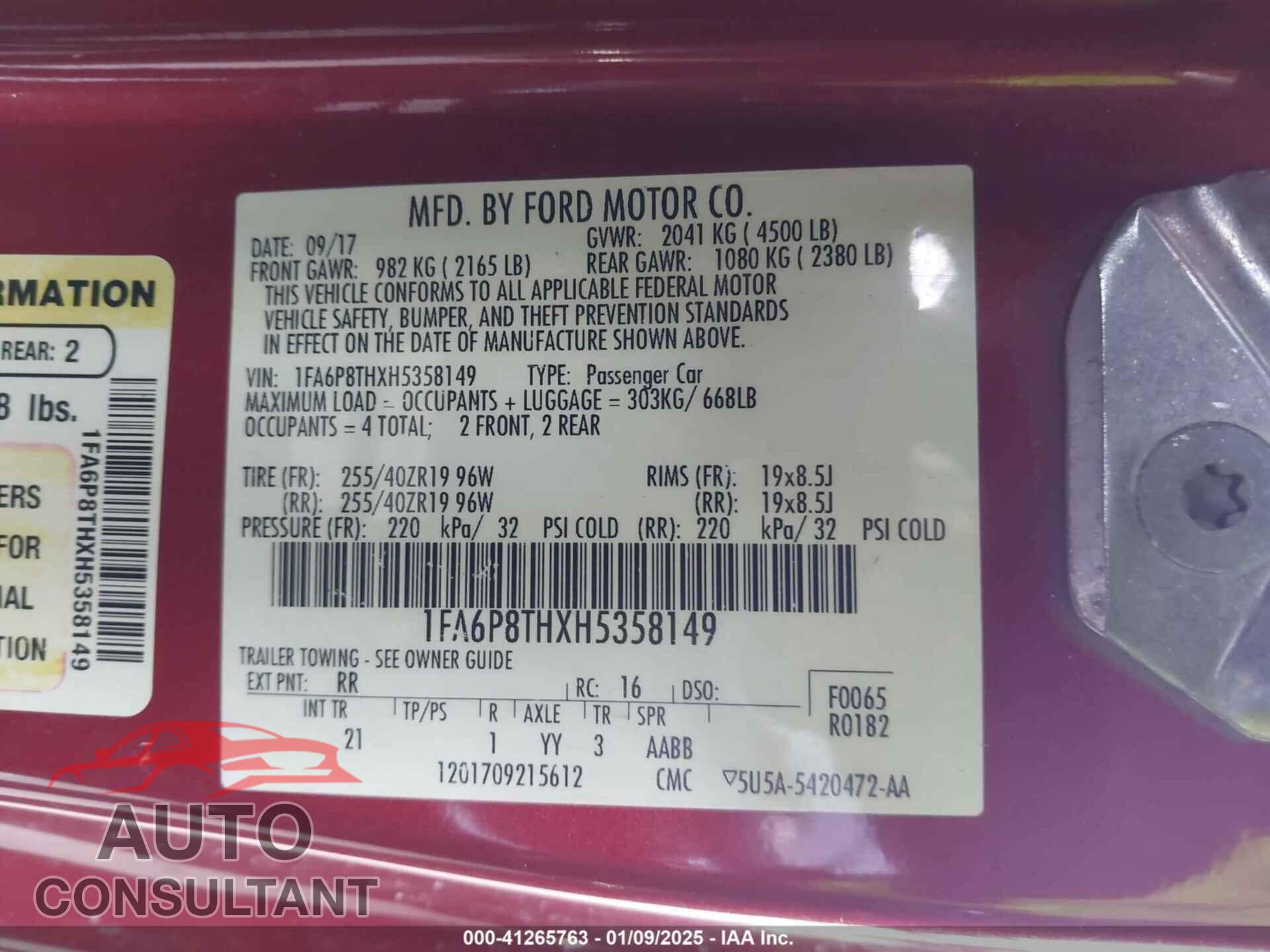 FORD MUSTANG 2017 - 1FA6P8THXH5358149