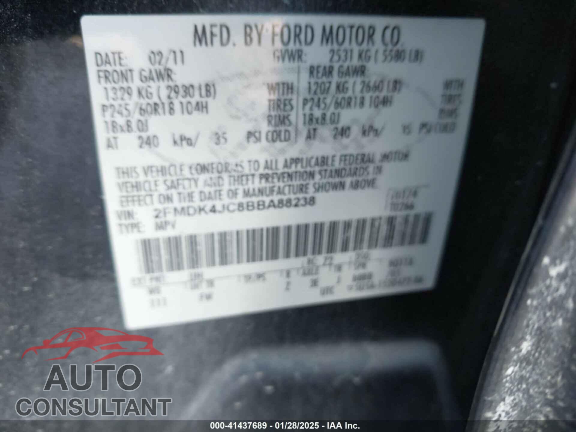 FORD EDGE 2011 - 2FMDK4JC8BBA88238