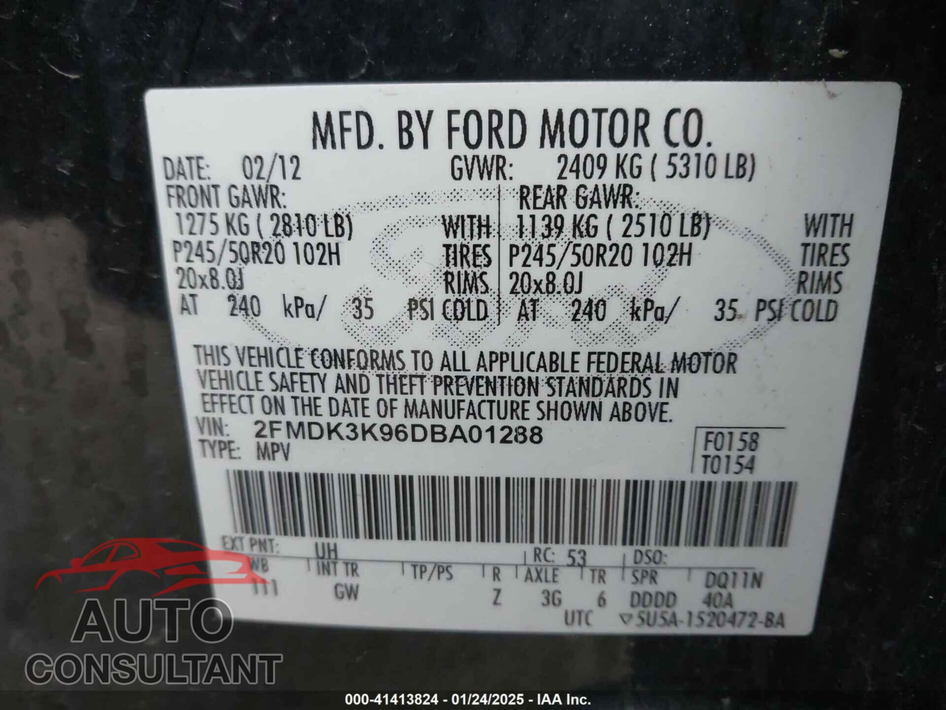 FORD EDGE 2013 - 2FMDK3K96DBA01288
