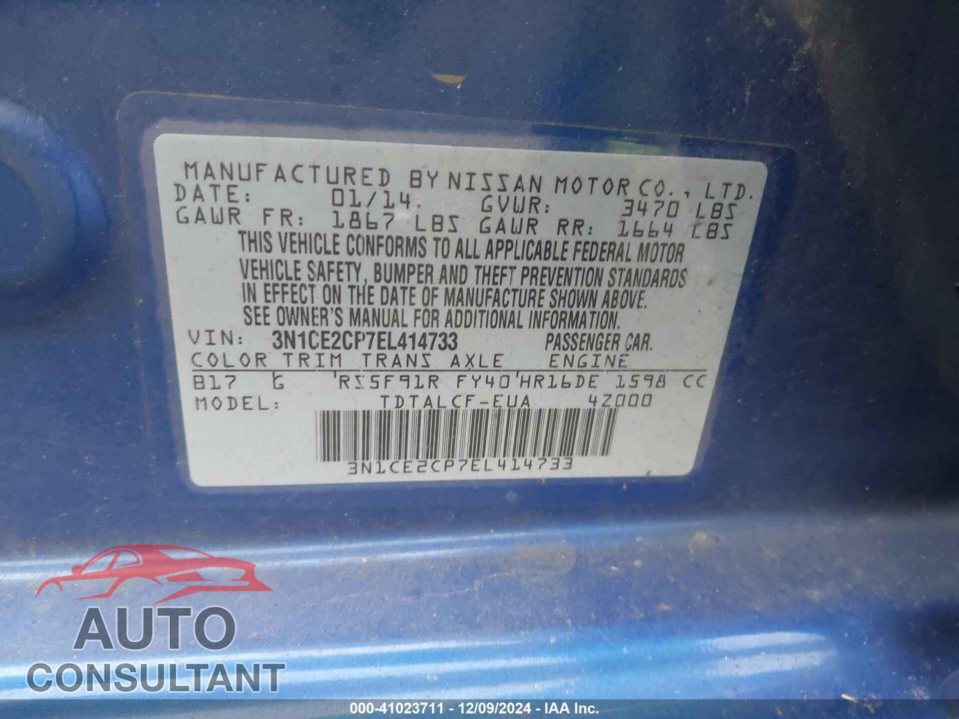 NISSAN VERSA NOTE 2014 - 3N1CE2CP7EL414733