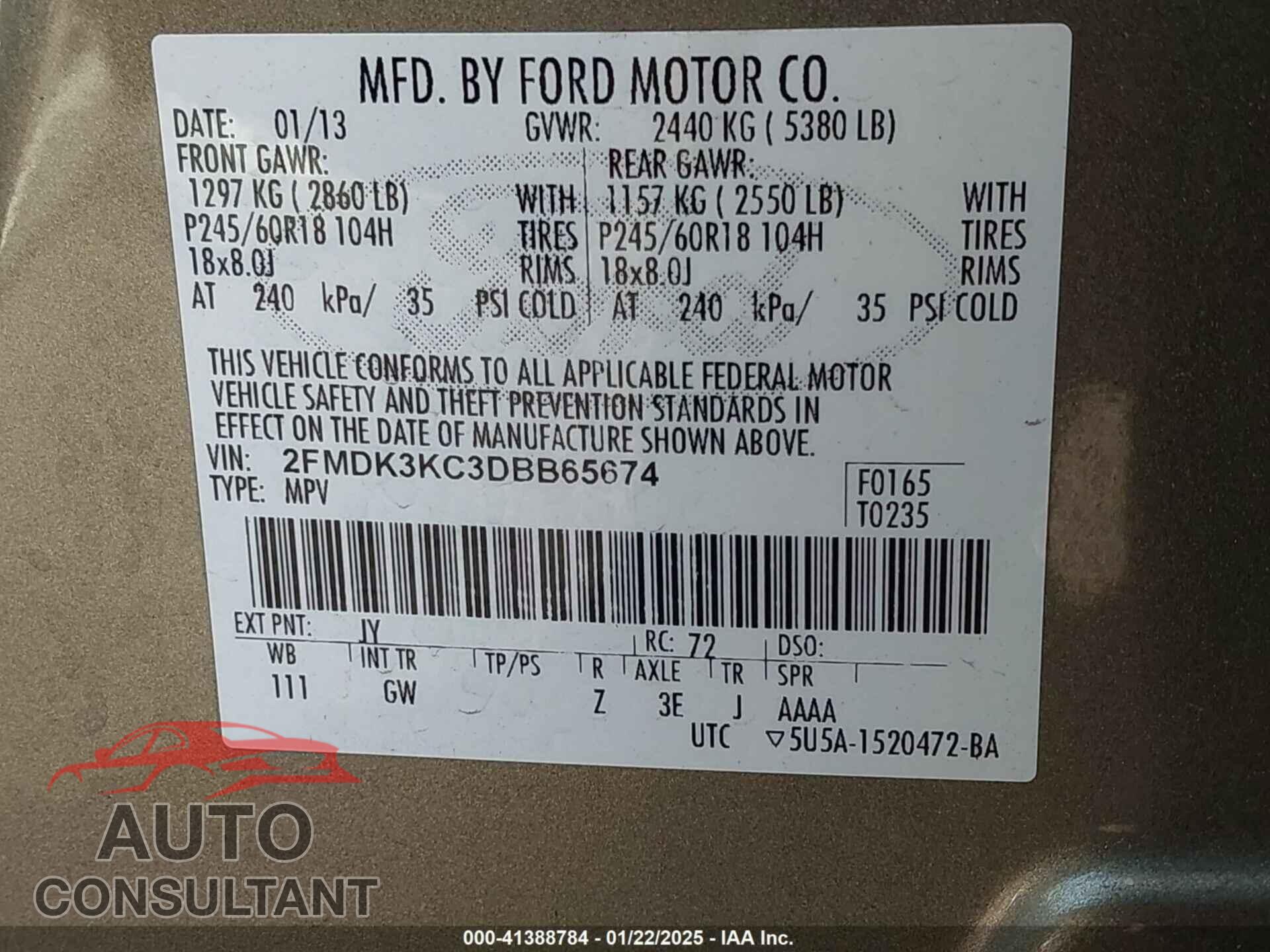 FORD EDGE 2013 - 2FMDK3KC3DBB65674
