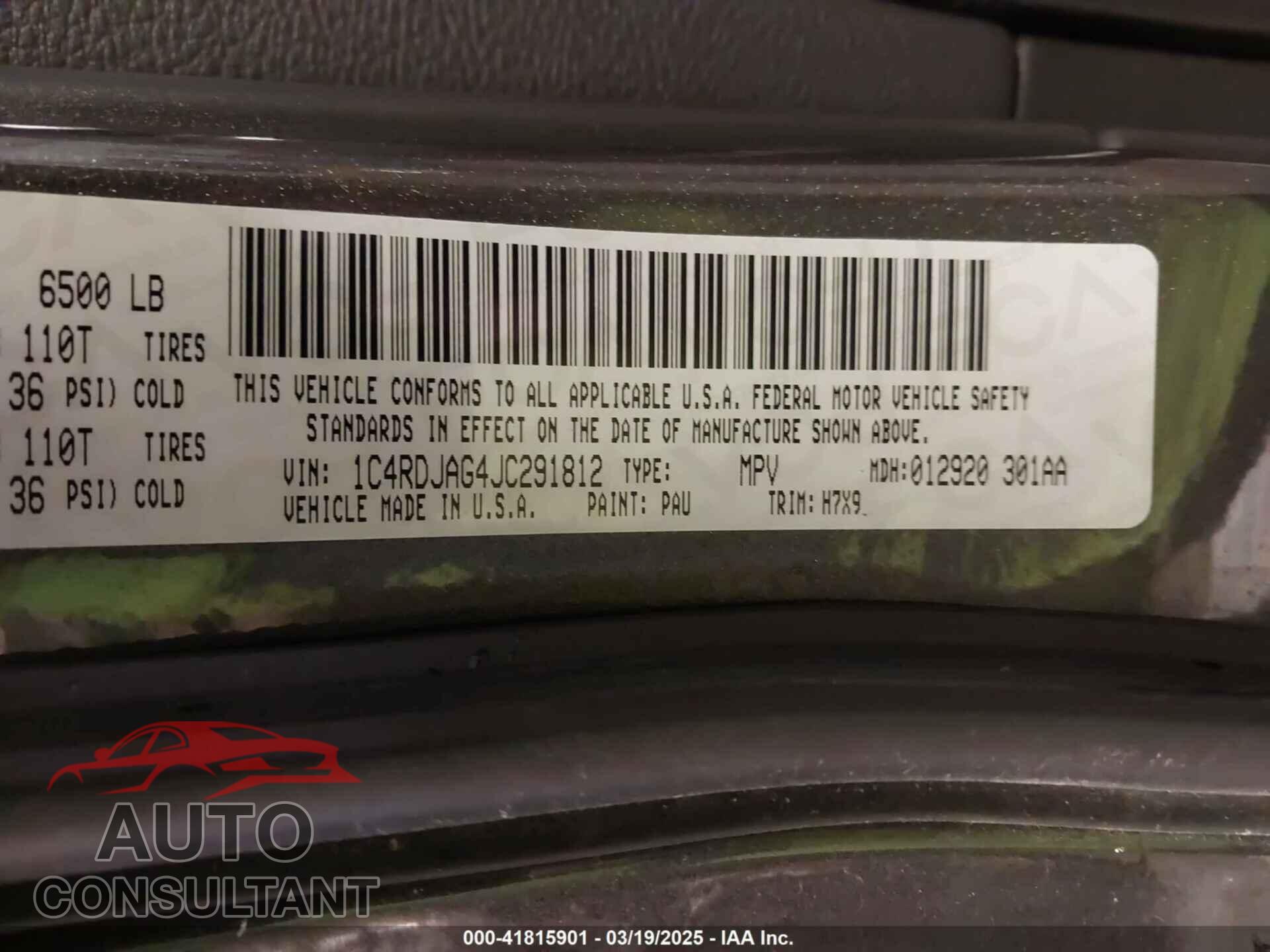 DODGE DURANGO 2018 - 1C4RDJAG4JC291812