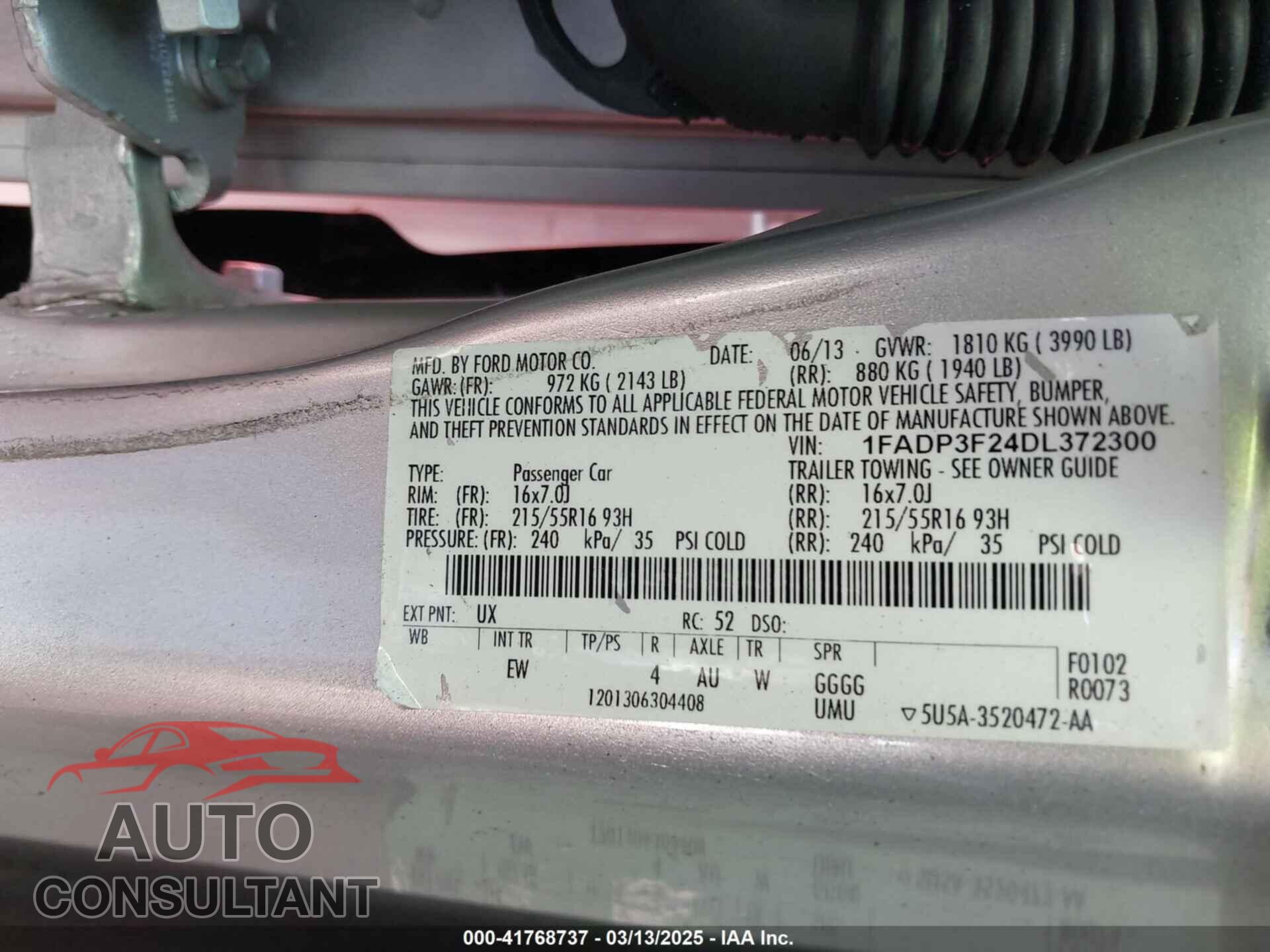 FORD FOCUS 2013 - 1FADP3F24DL372300