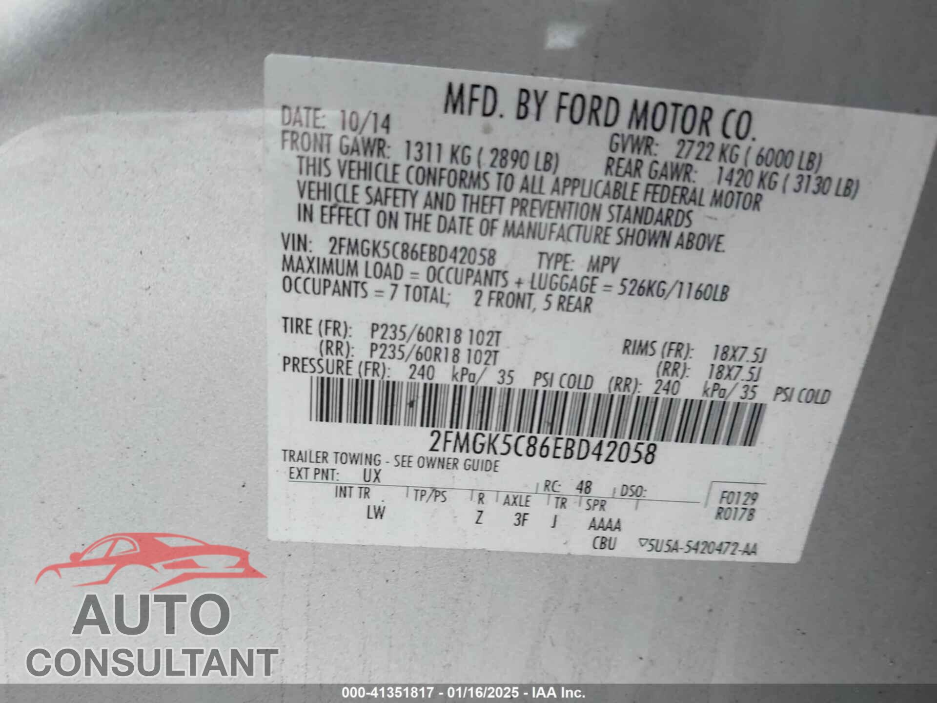 FORD FLEX 2014 - 2FMGK5C86EBD42058