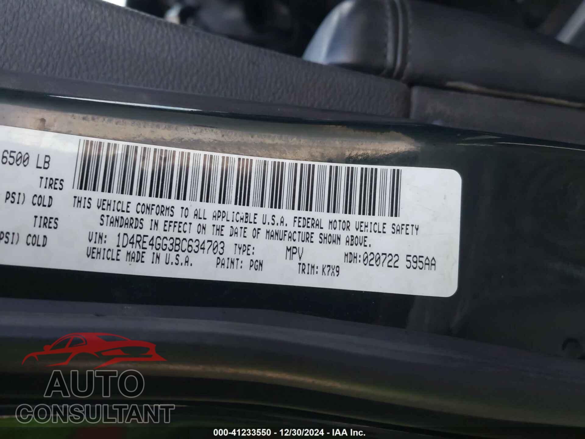 DODGE DURANGO 2011 - 1D4RE4GG3BC634703