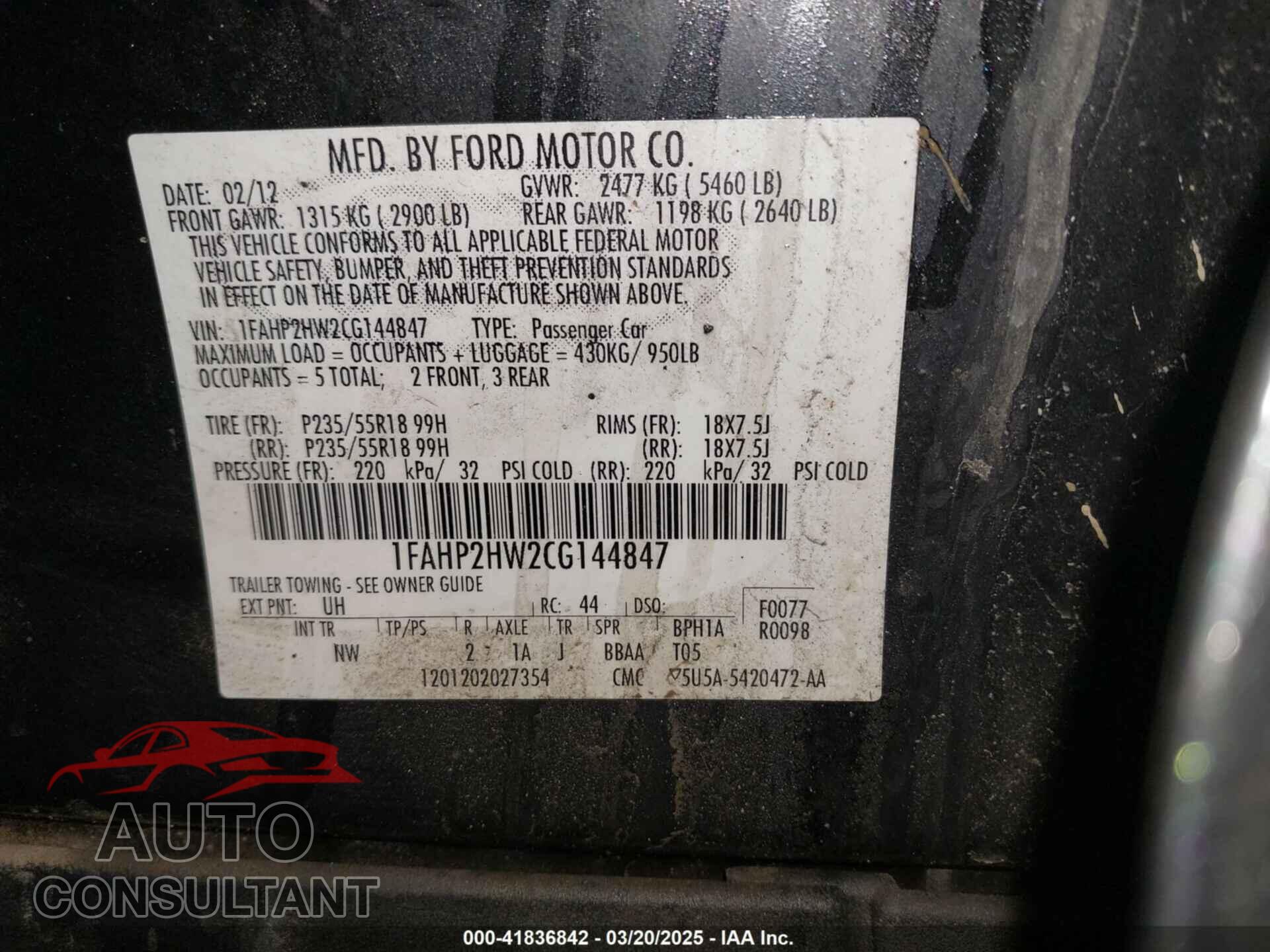 FORD TAURUS 2012 - 1FAHP2HW2CG144847